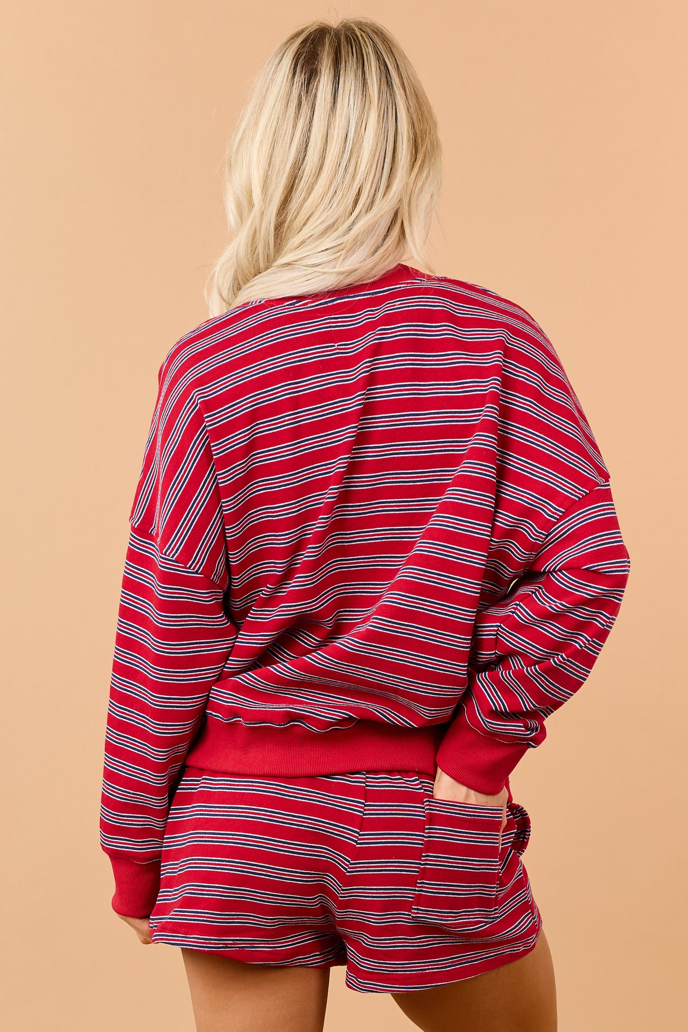 Cherry Striped French Terry Knit Relaxed Cardigan