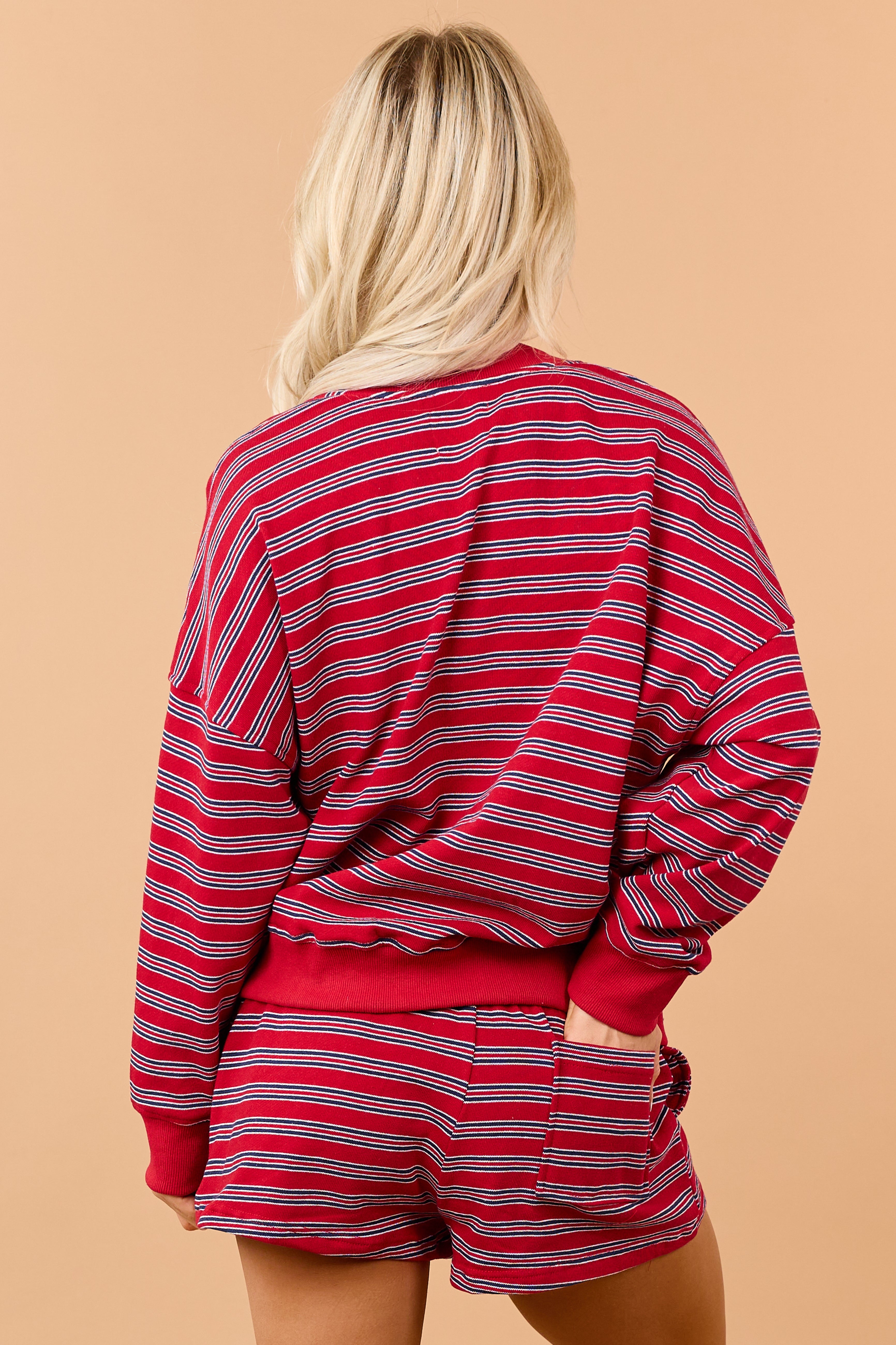 Cherry Striped French Terry Knit Relaxed Cardigan