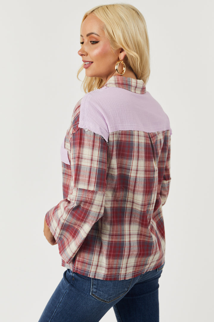 Cherry and Orchid Plaid Button Down Top