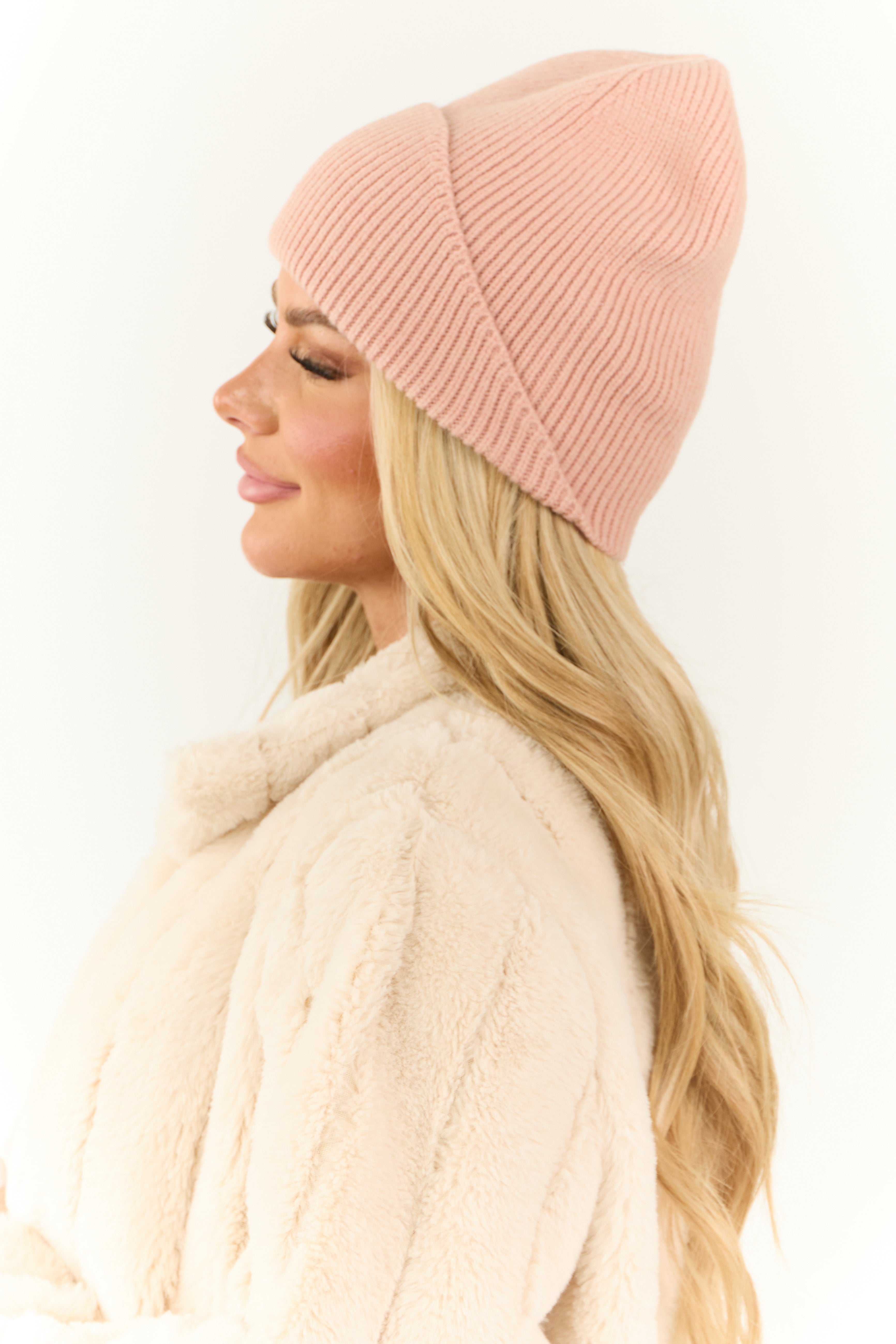 Cherry Blossom Front Fold Ribbed Knit Beanie | Lime Lush Boutique