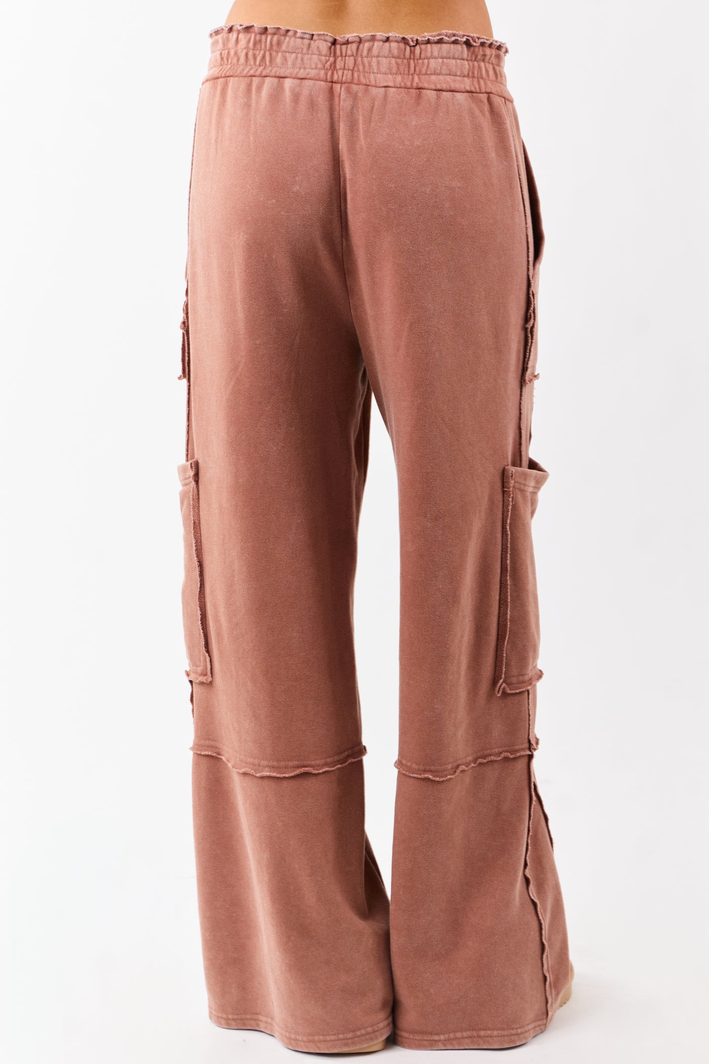 Chestnut Mineral Wash Raw Seam Cargo Sweatpants