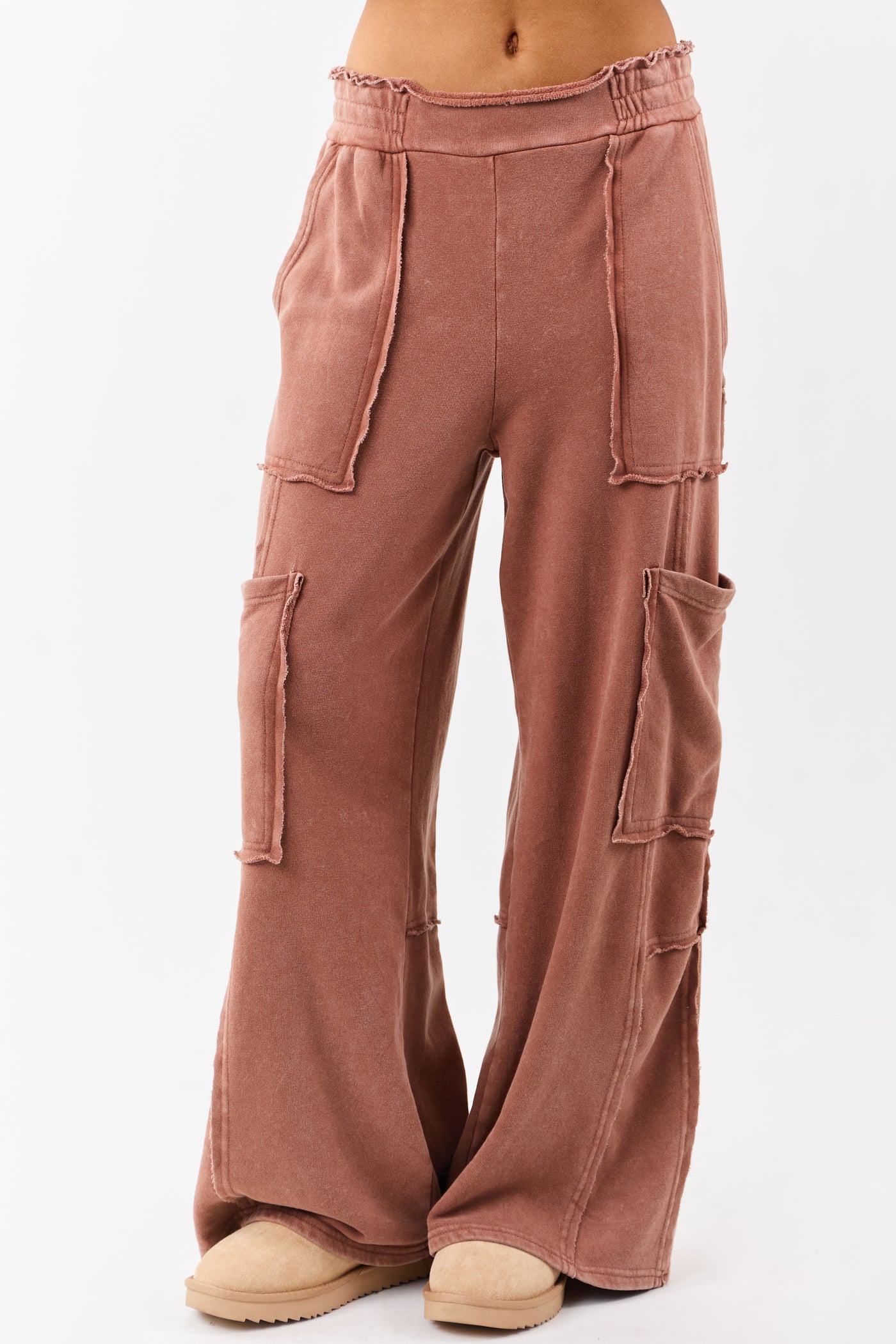 Chestnut Mineral Wash Raw Seam Cargo Sweatpants