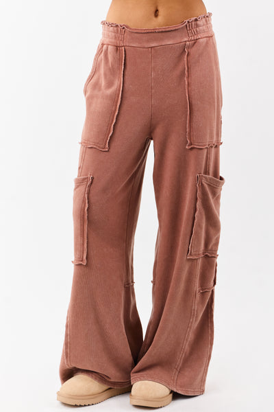 Chestnut Mineral Wash Raw Seam Cargo Sweatpants