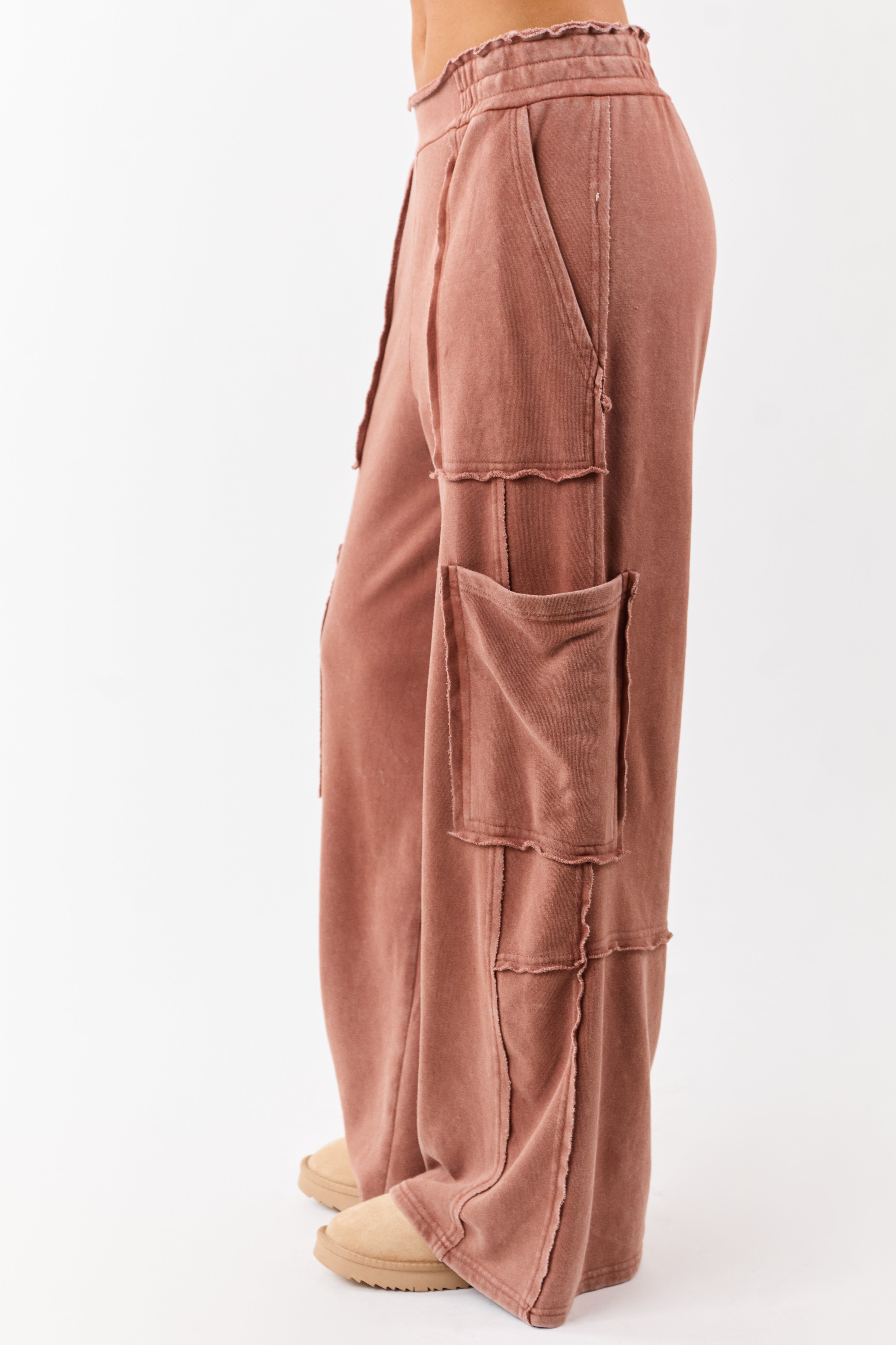 Chestnut Mineral Wash Raw Seam Cargo Sweatpants