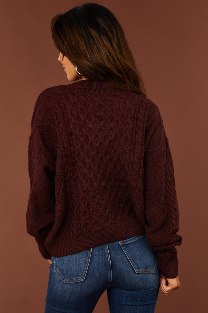 Chestnut V Neck Cable Knit Sweater