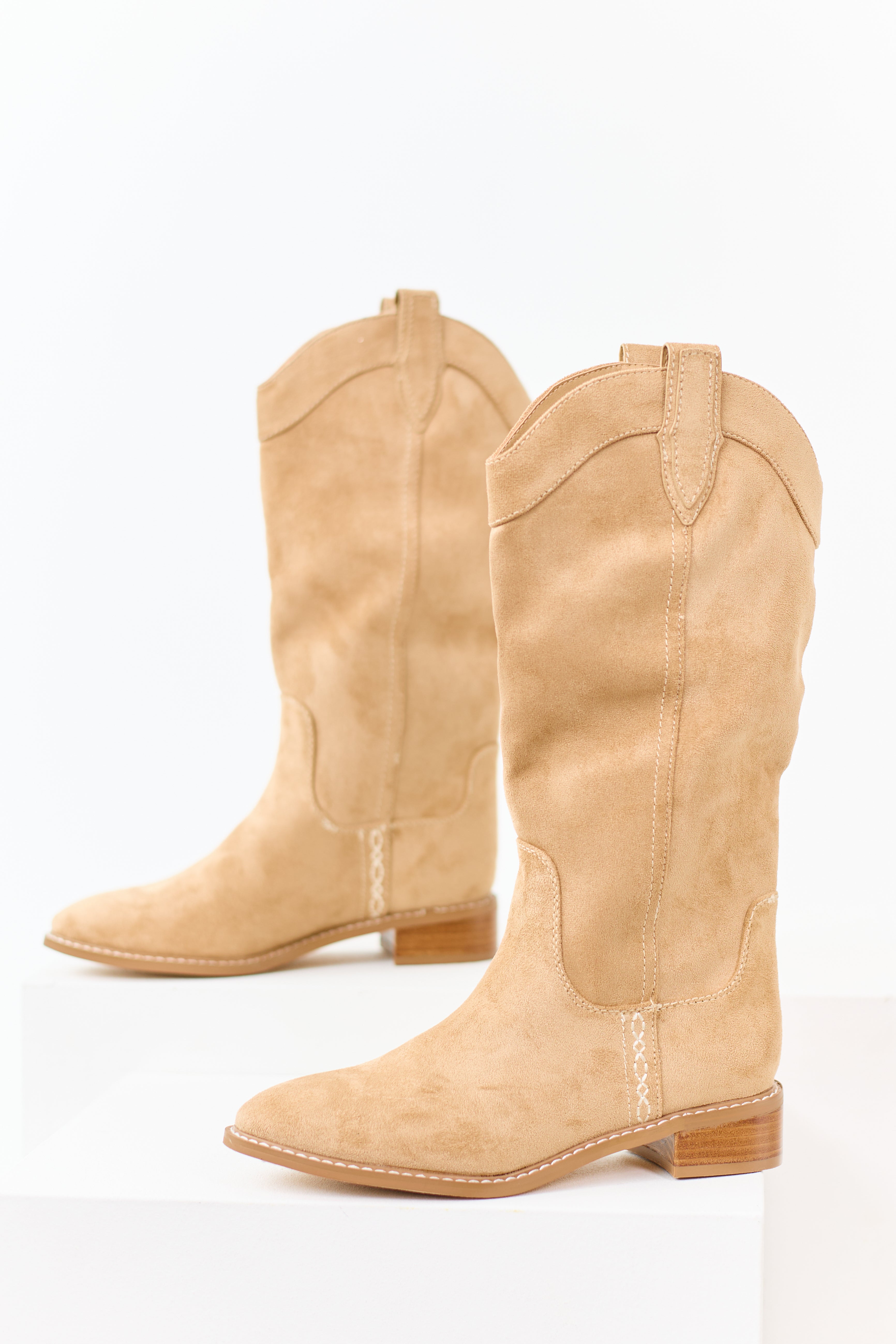 Chinese Laundry Camel Microsuede Western Boots | Lime Lush Boutique