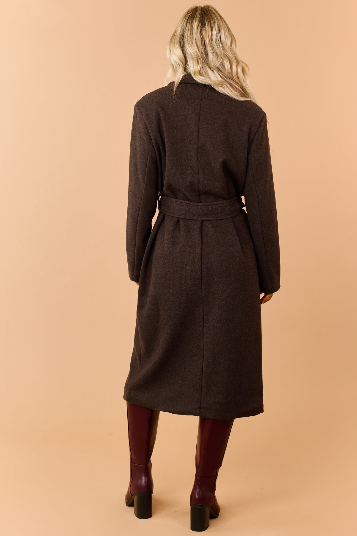 Chocolate Button Down Waist Tie Knit Trench Coat