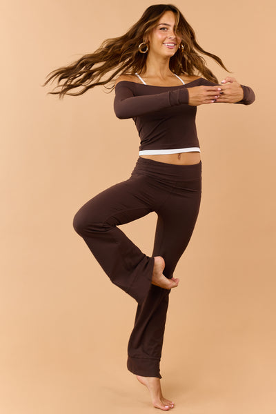 Chocolate Contrast Double Layered Off Shoulder Top