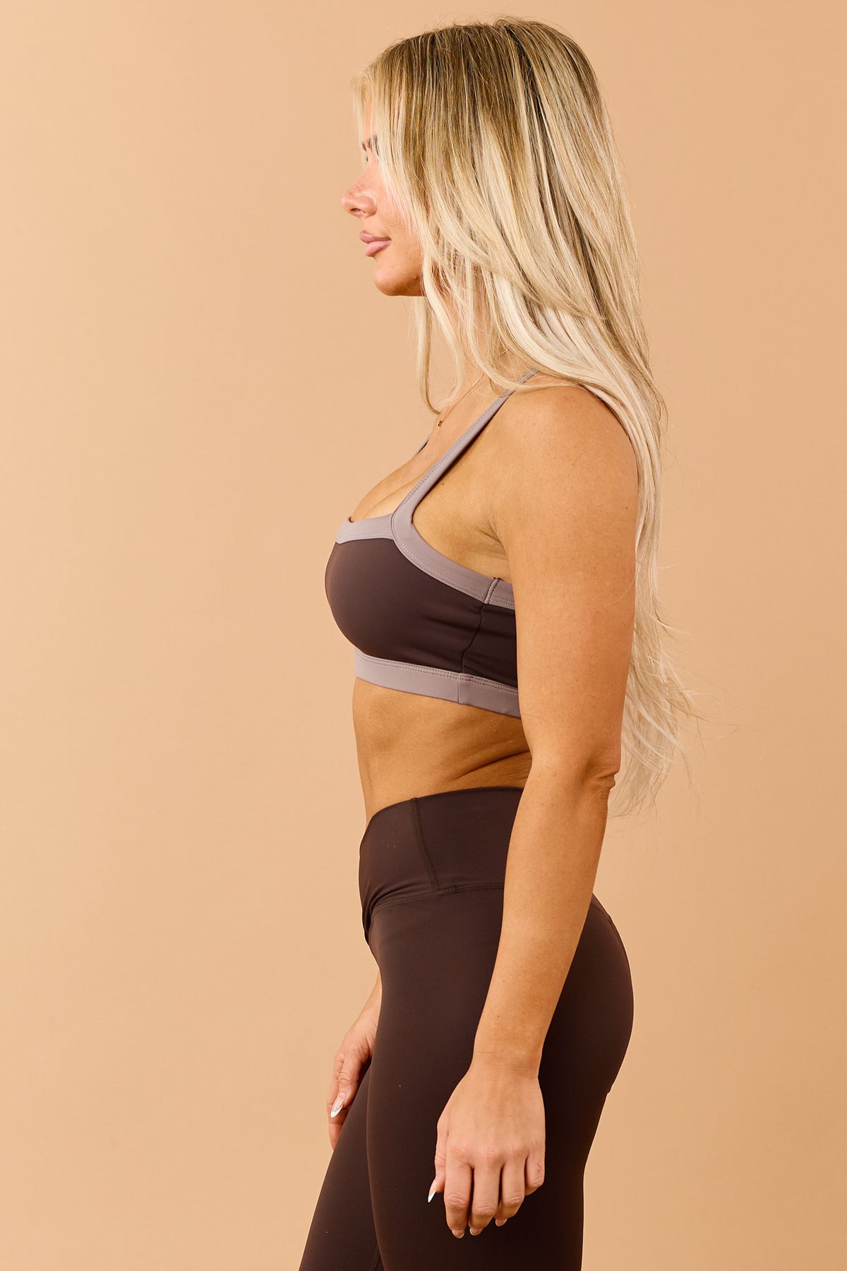 Chocolate Contrast Padded Bust Sports Bra