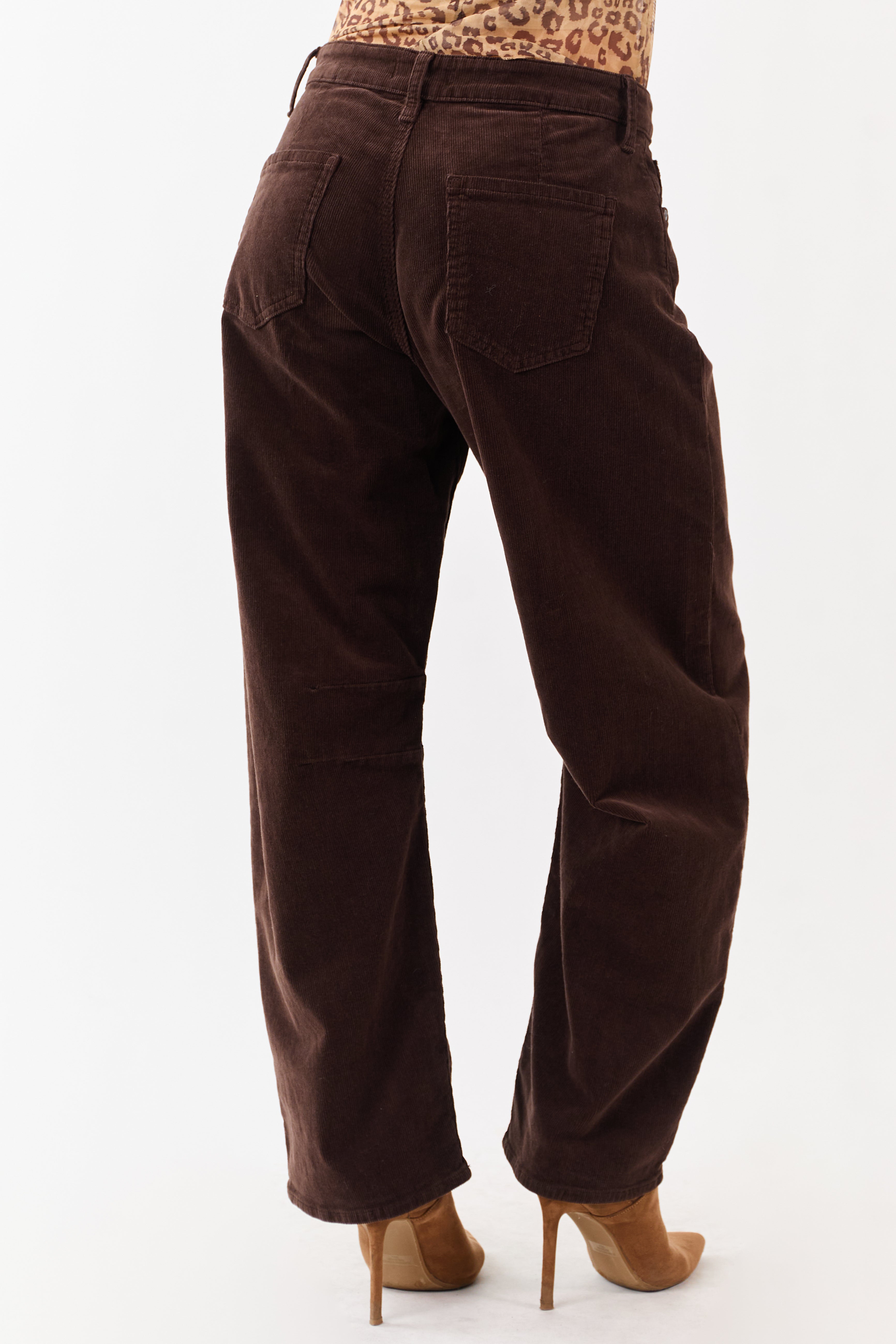 Chocolate Corduroy High Rise Stretchy Barrel Pants
