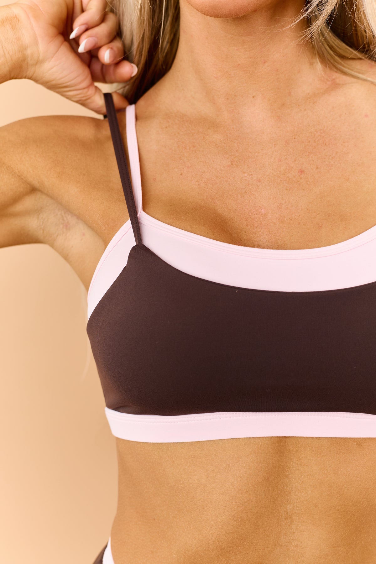 Chocolate Double Layered Contrast Sports Bra