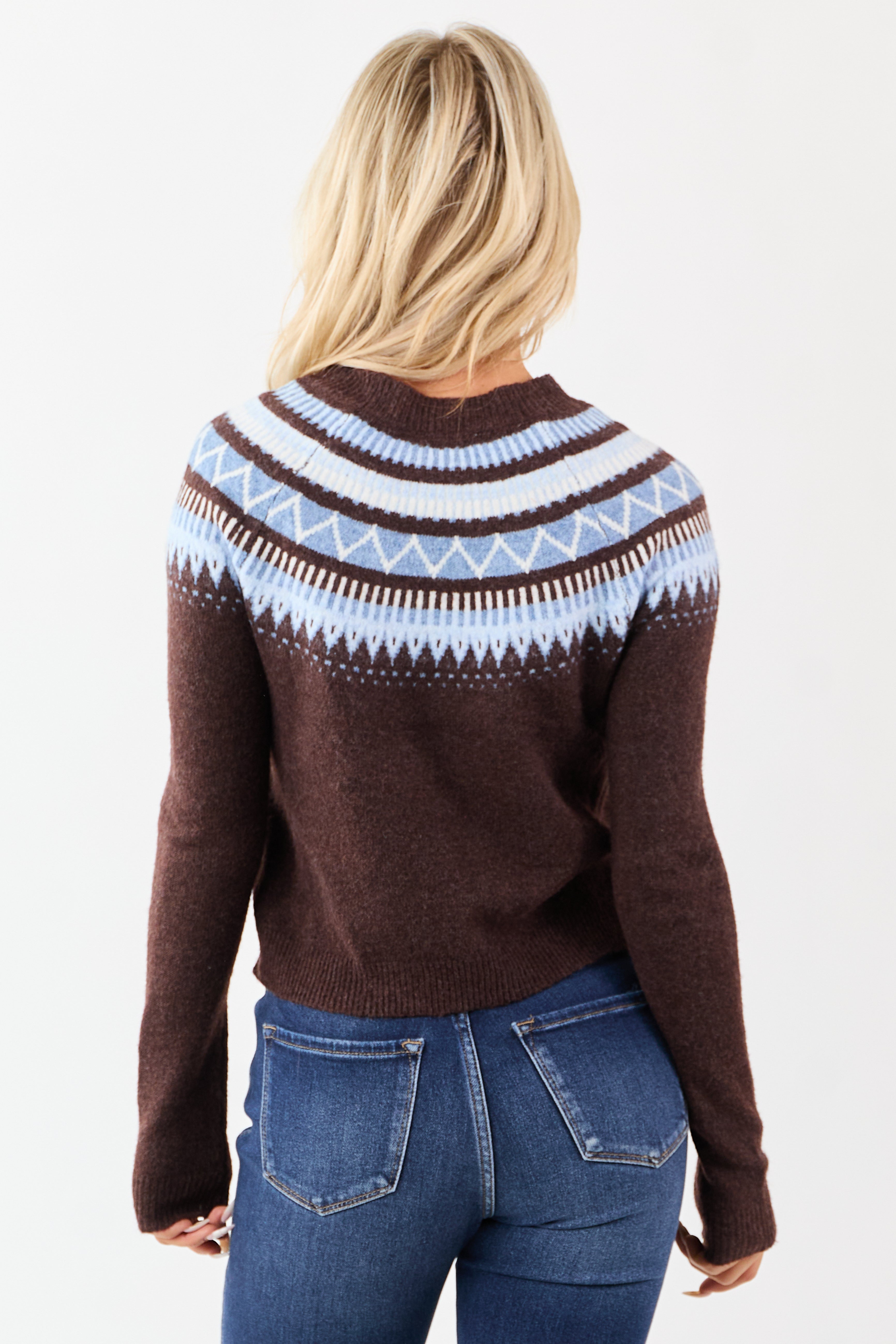 Chocolate Fair Isle Pattern Long Sleeve Sweater