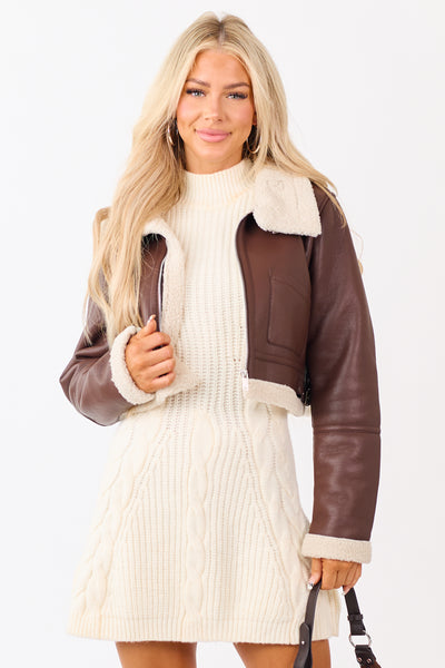 ファーレザージャケットn2b rick supplier cozy racer Chocolate-Faux-Leather-Sherpa-