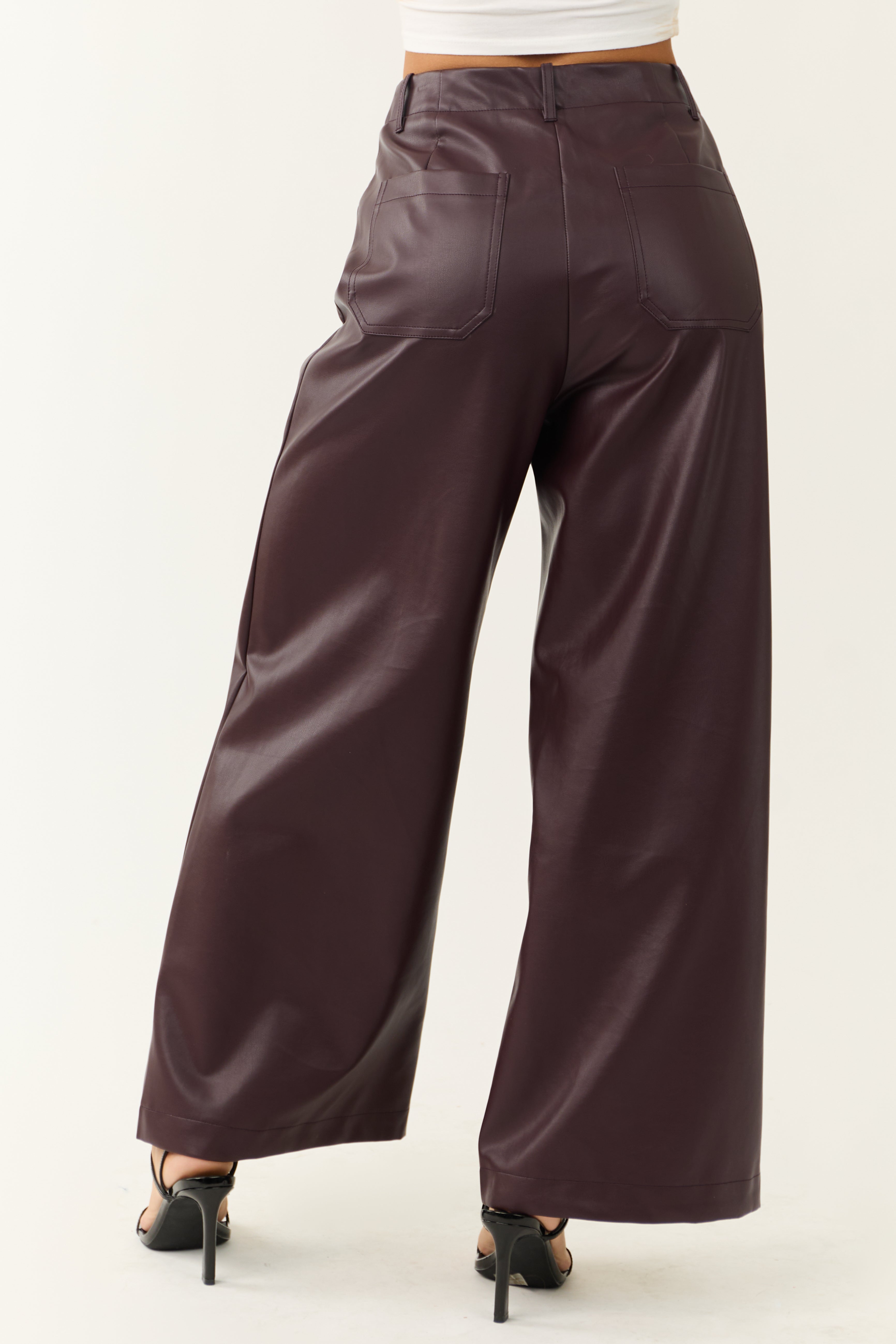 Lovelo Chocolate Faux Leather Wide Leg Pants