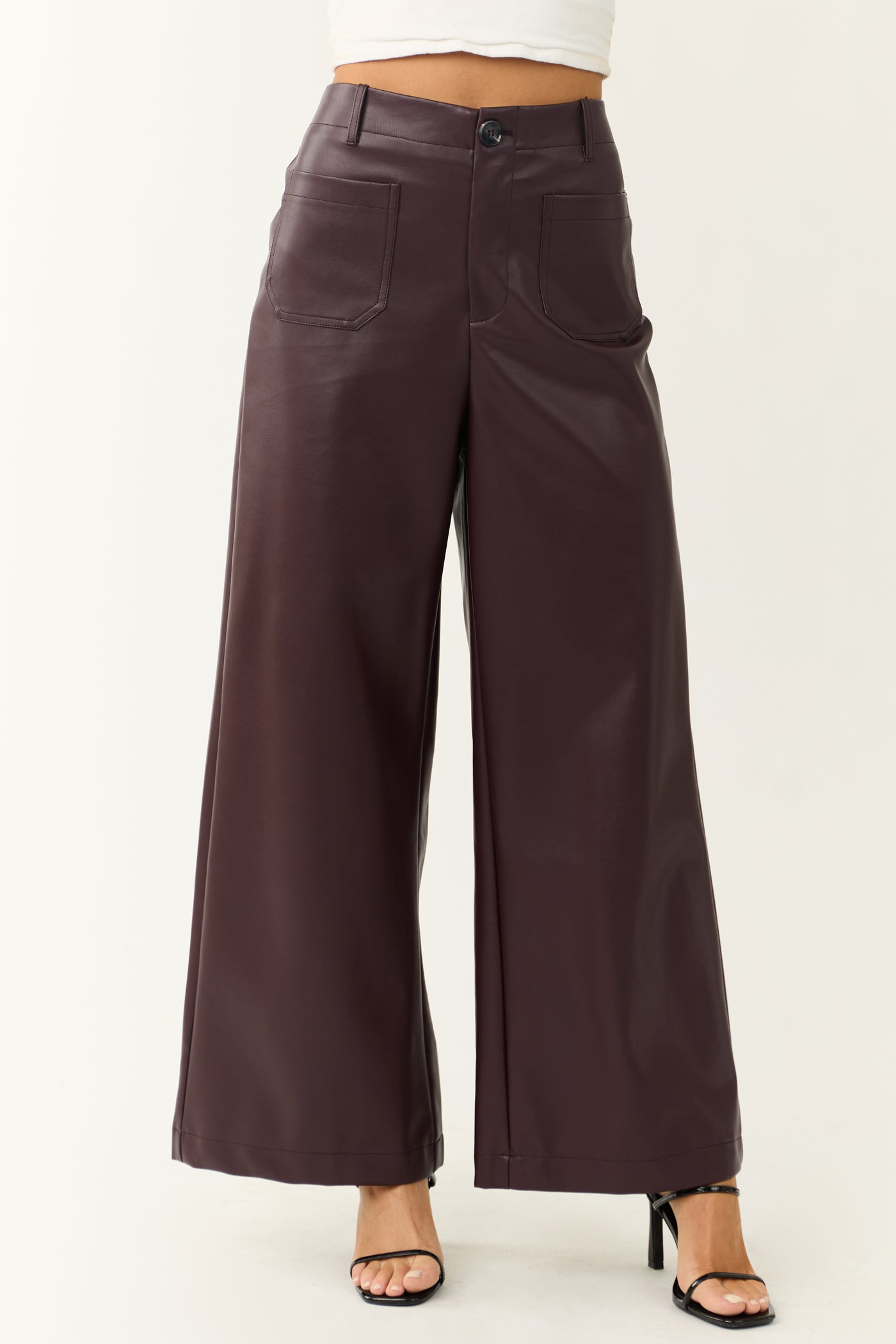 Lovelo Chocolate Faux Leather Wide Leg Pants