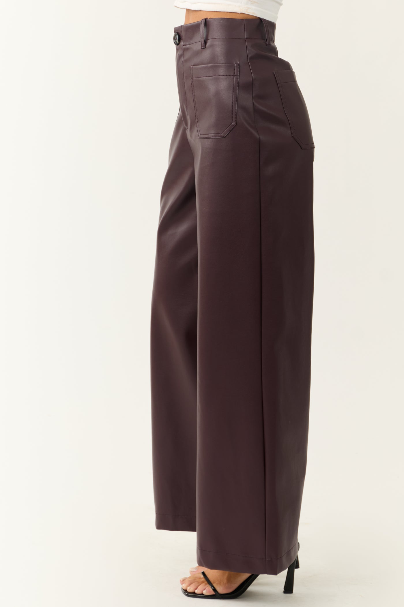 Lovelo Chocolate Faux Leather Wide Leg Pants