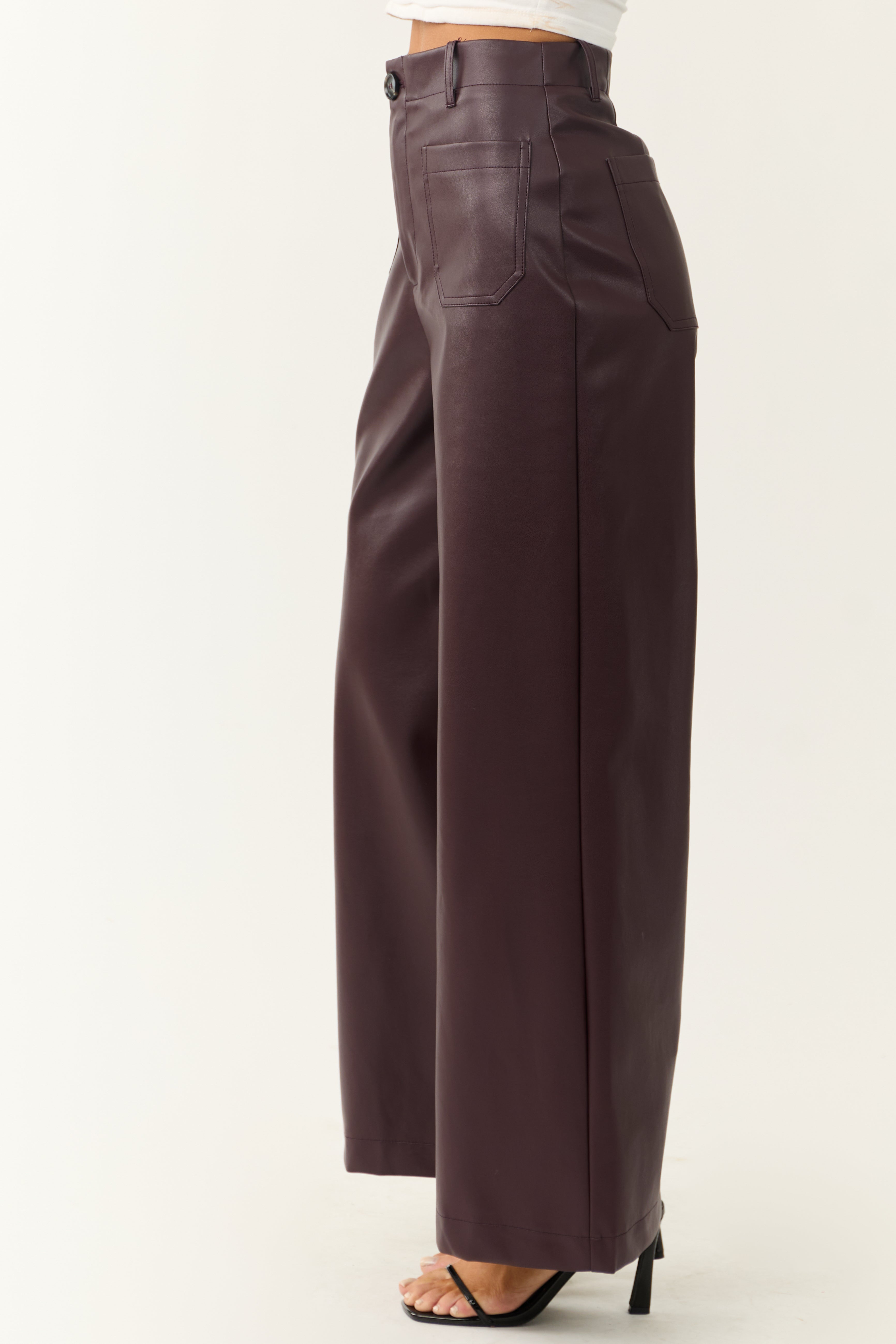 Lovelo Chocolate Faux Leather Wide Leg Pants