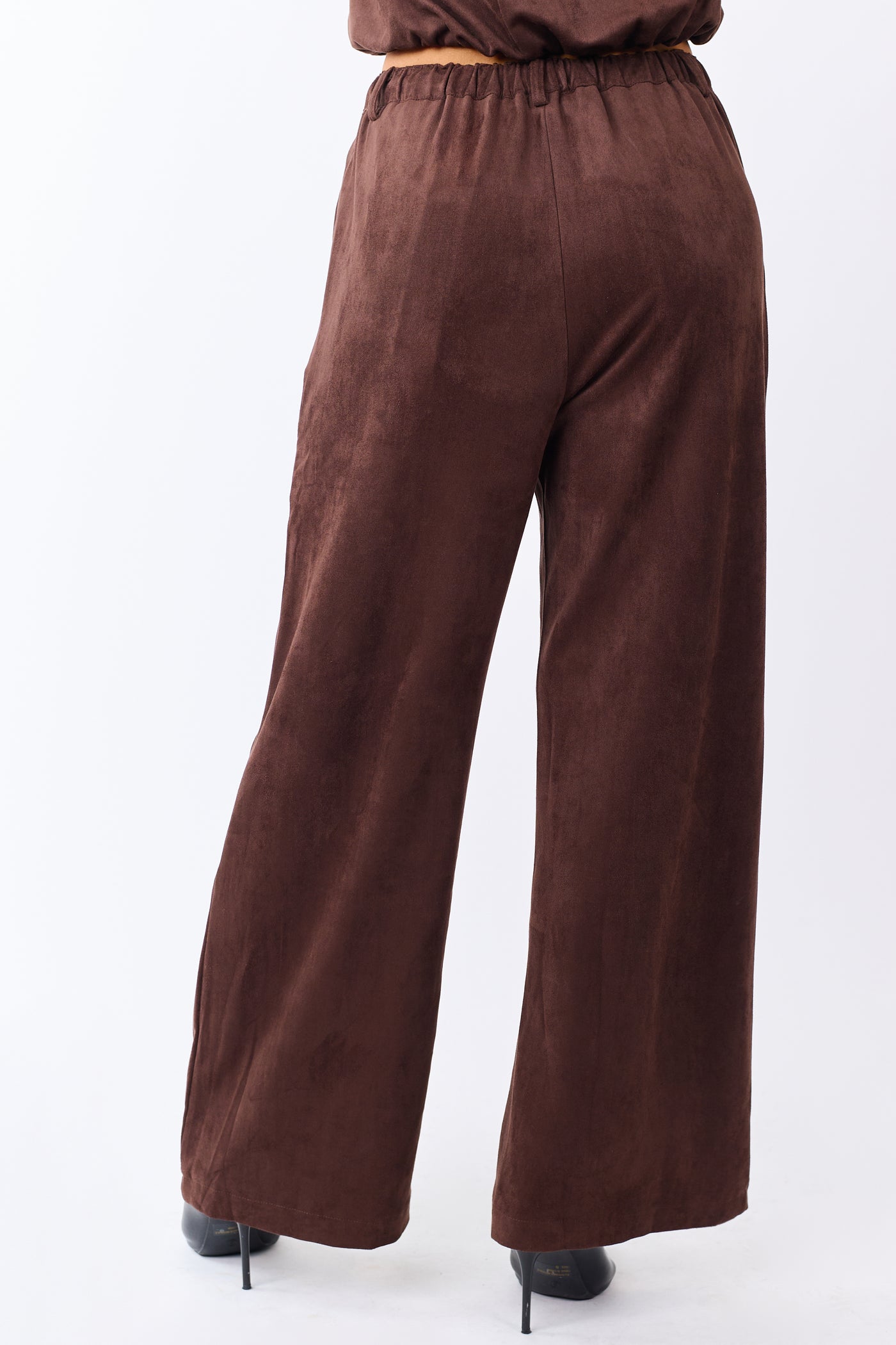 Chocolate Faux Suede Wide Leg Drawstring Pants