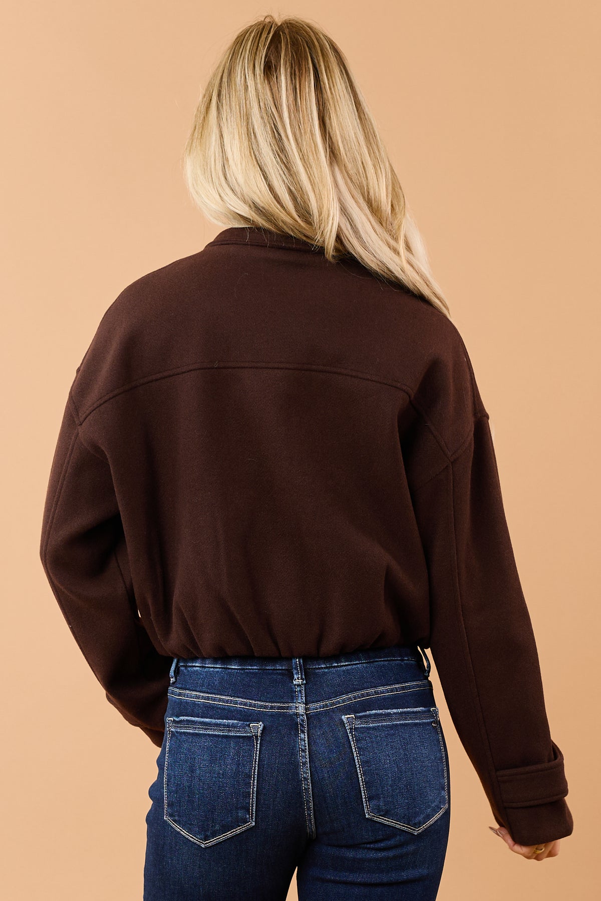 Chocolate Fleece Zip Up Mock Neck Jacket