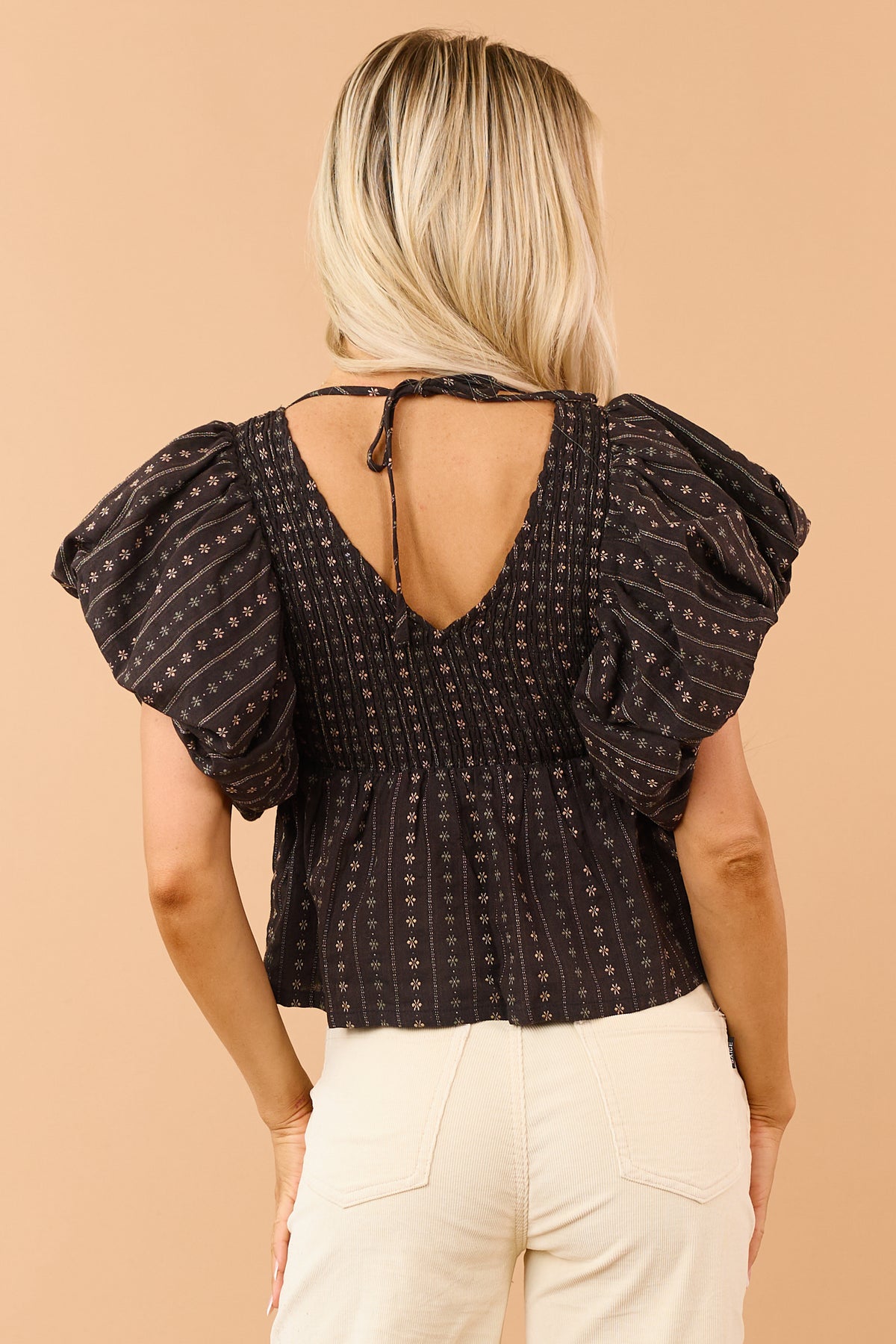 Chocolate Floral Puff Sleeve Babydoll Blouse