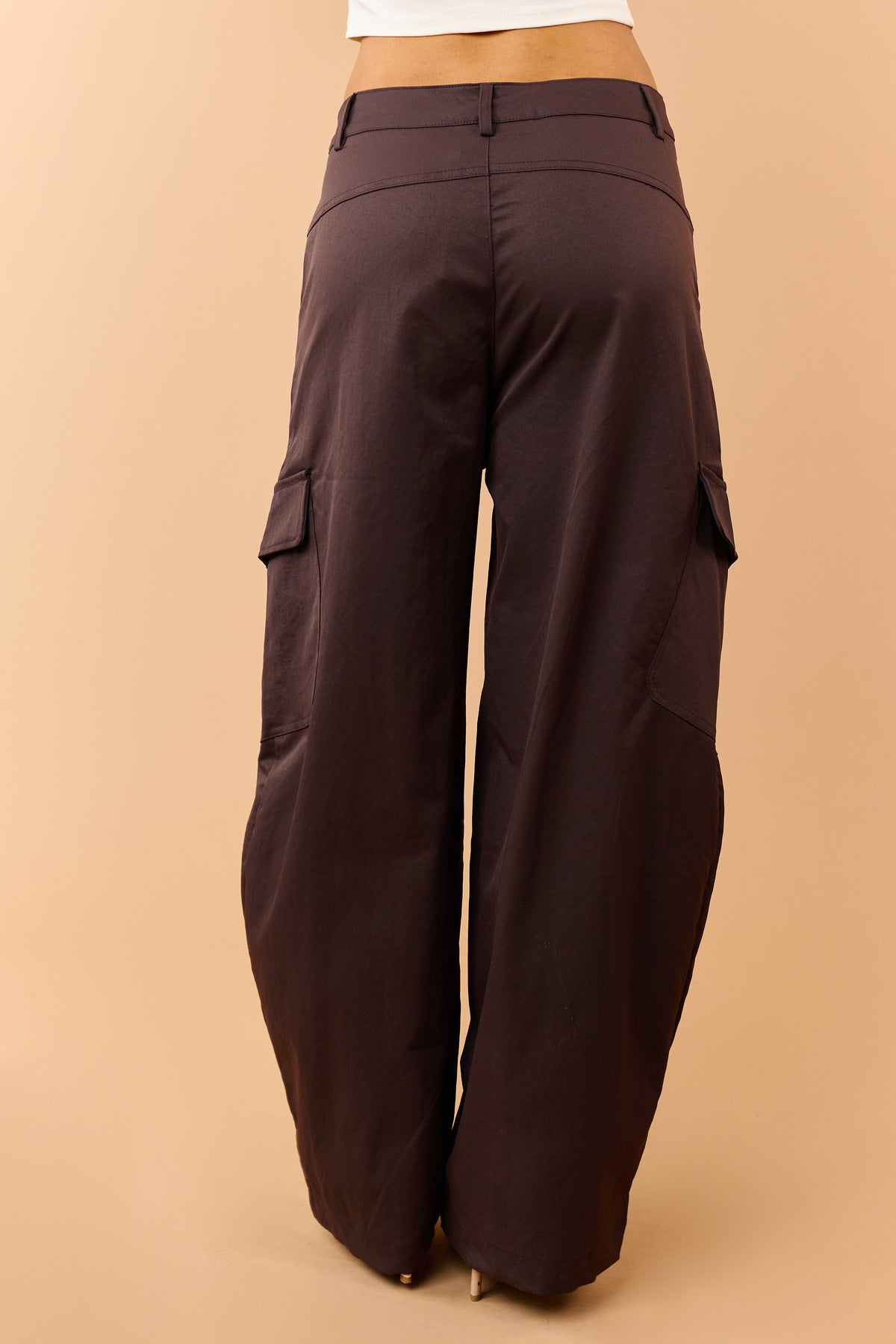 Chocolate High Rise Barrel Leg Cargo Knit Pants