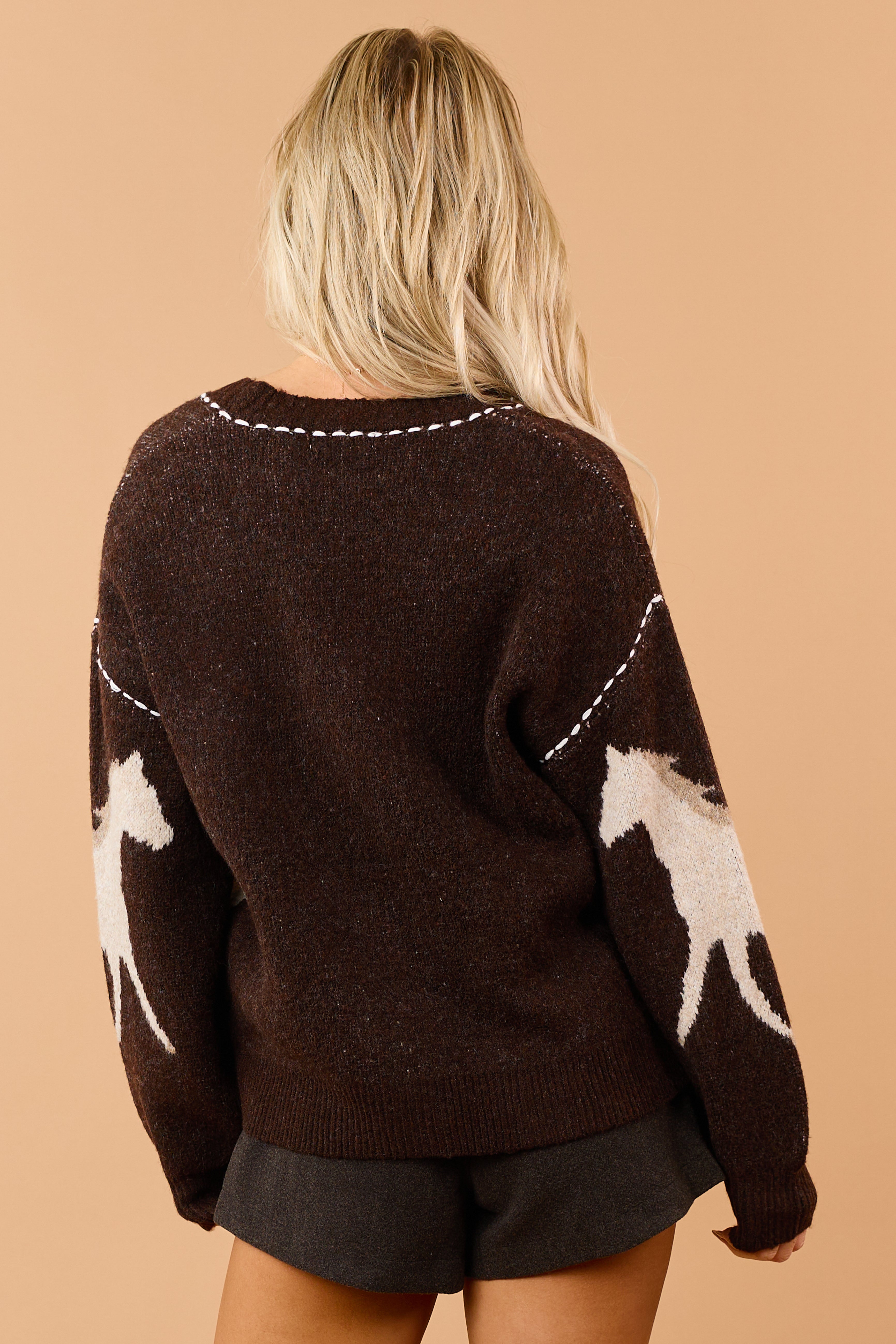 Chocolate Horse Motif Button Down Sweater Cardigan | Lime Lush