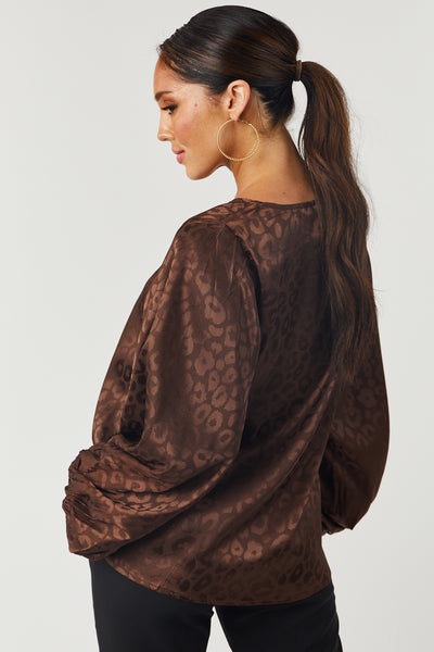 Chocolate Leopard Jacquard Satin Blouse