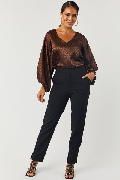 Chocolate Leopard Jacquard Satin Blouse