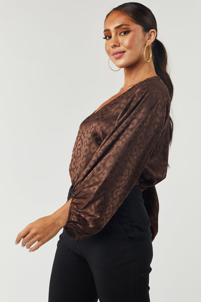 Chocolate Leopard Jacquard Satin Blouse