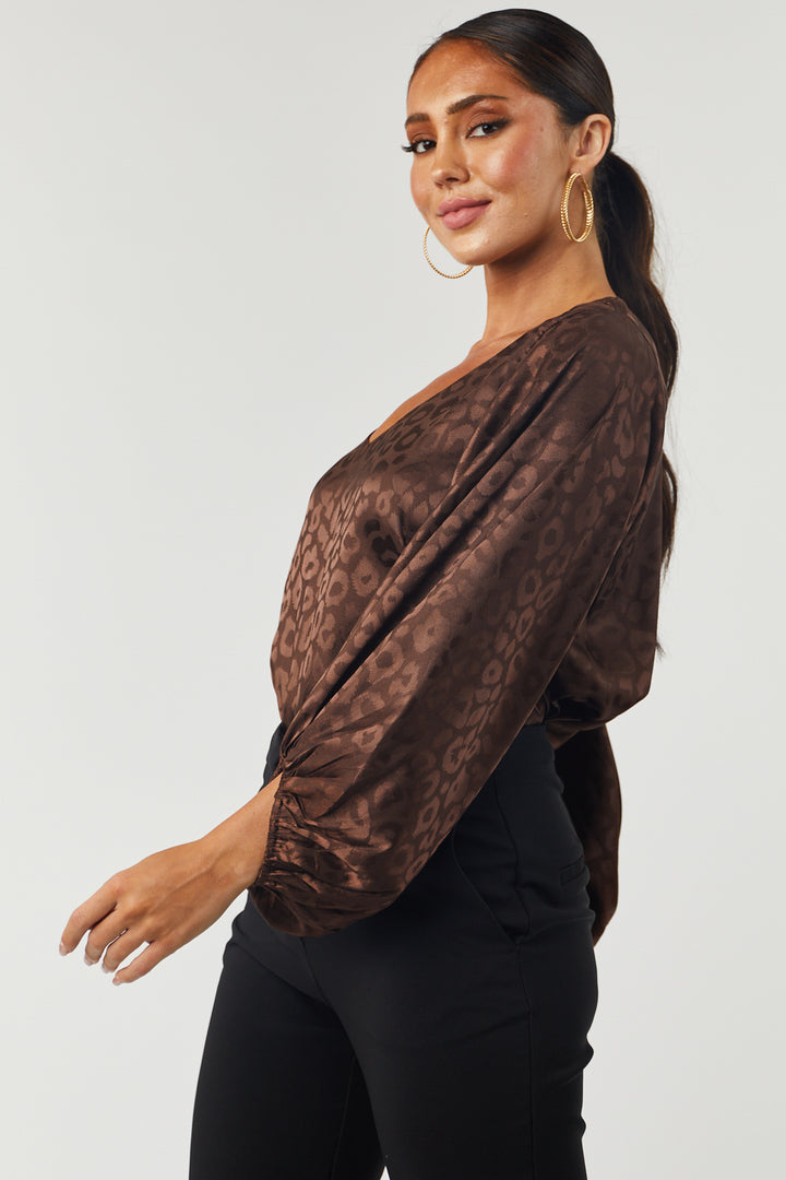 Chocolate Leopard Jacquard Satin Blouse