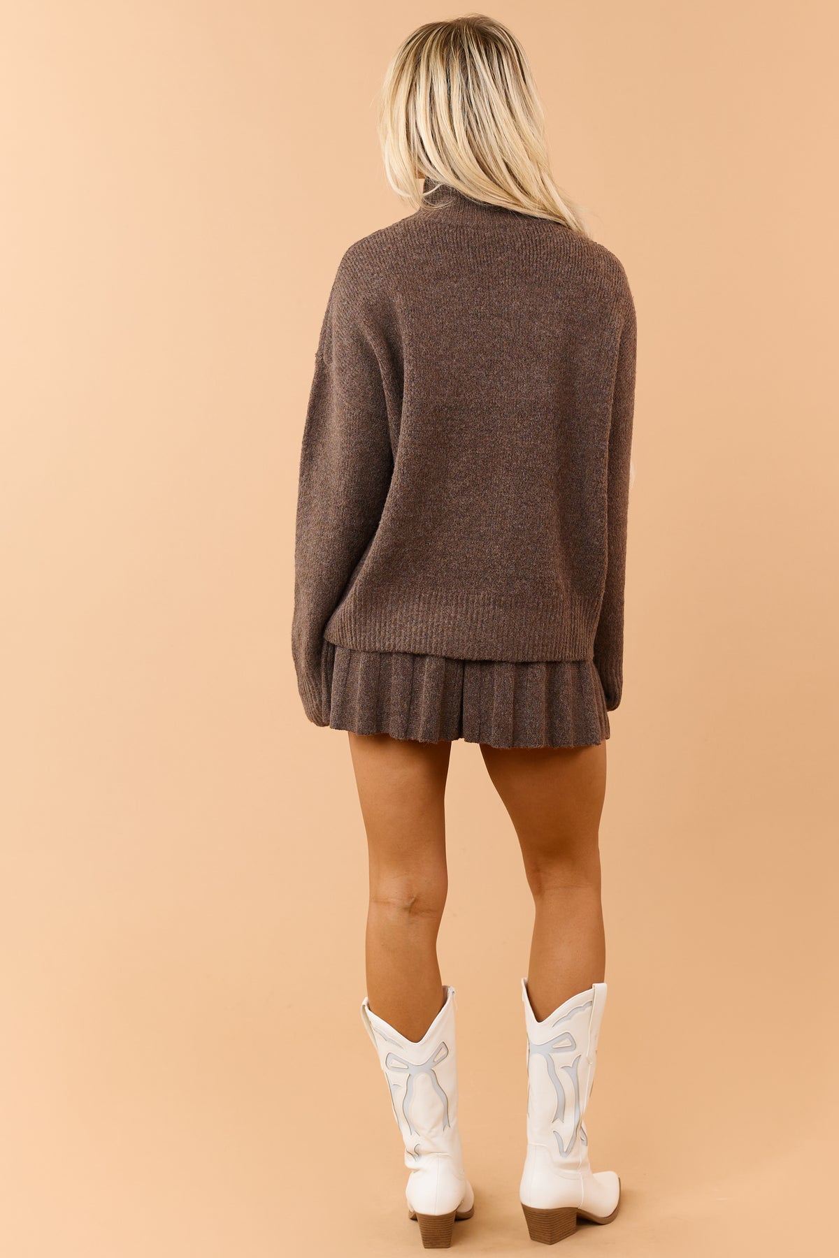 Chocolate Rib Knit Mock Neck Sweater and Skirt Set