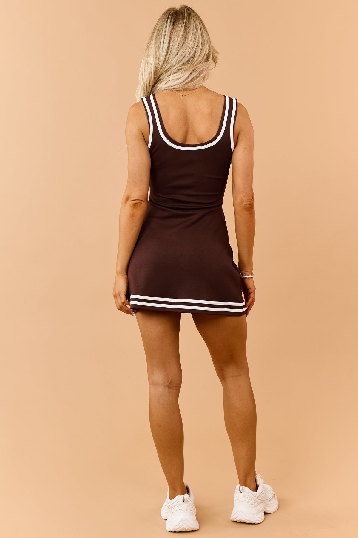 Chocolate Scuba Knit Contrast Trim Mini Dress Romper