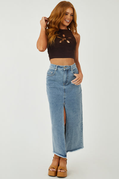 Chocolate Silky Knit Cut Out Cropped Tank Top