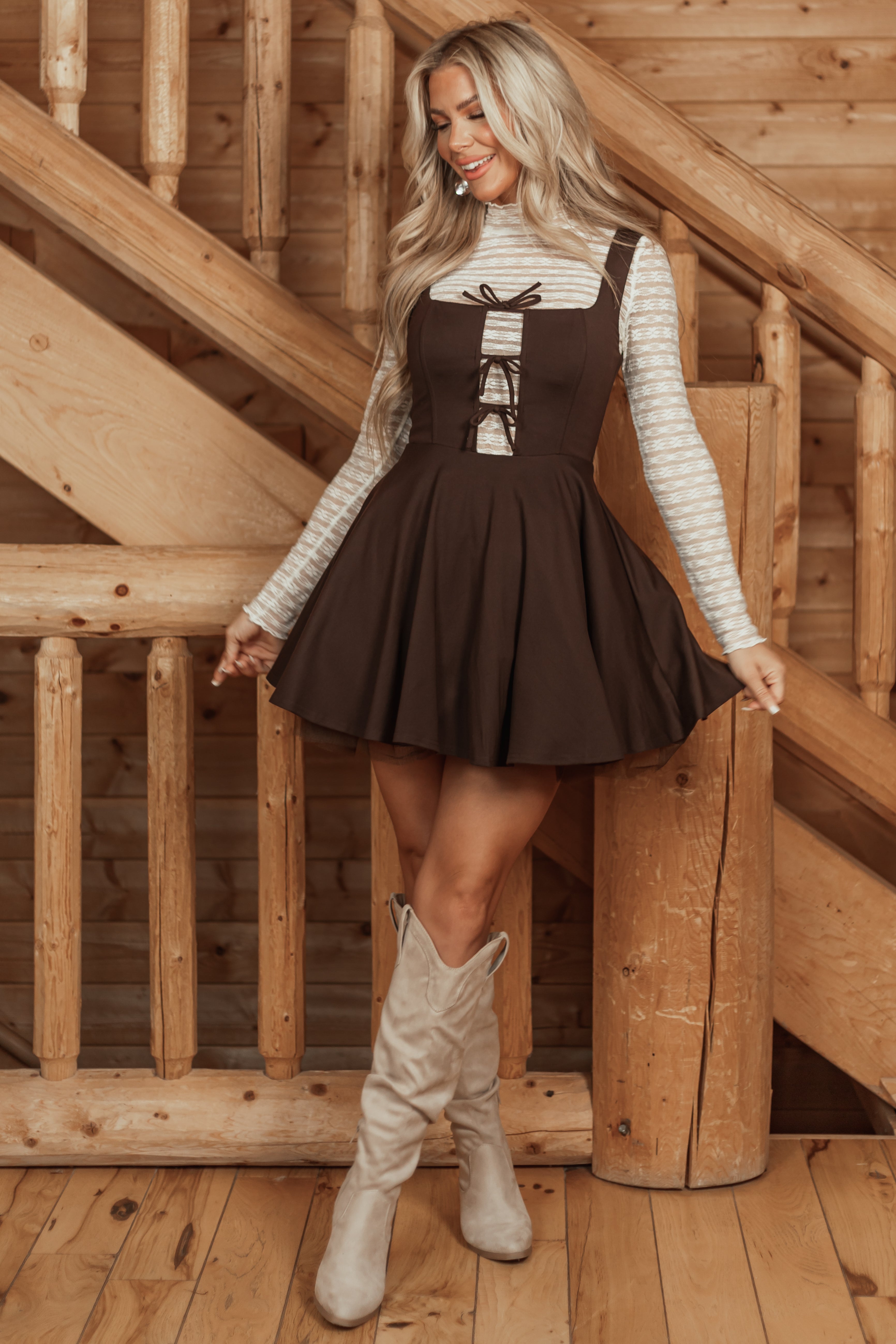 Chocolate Sleeveless Tie Front Mini Dress | Lime Lush Boutique