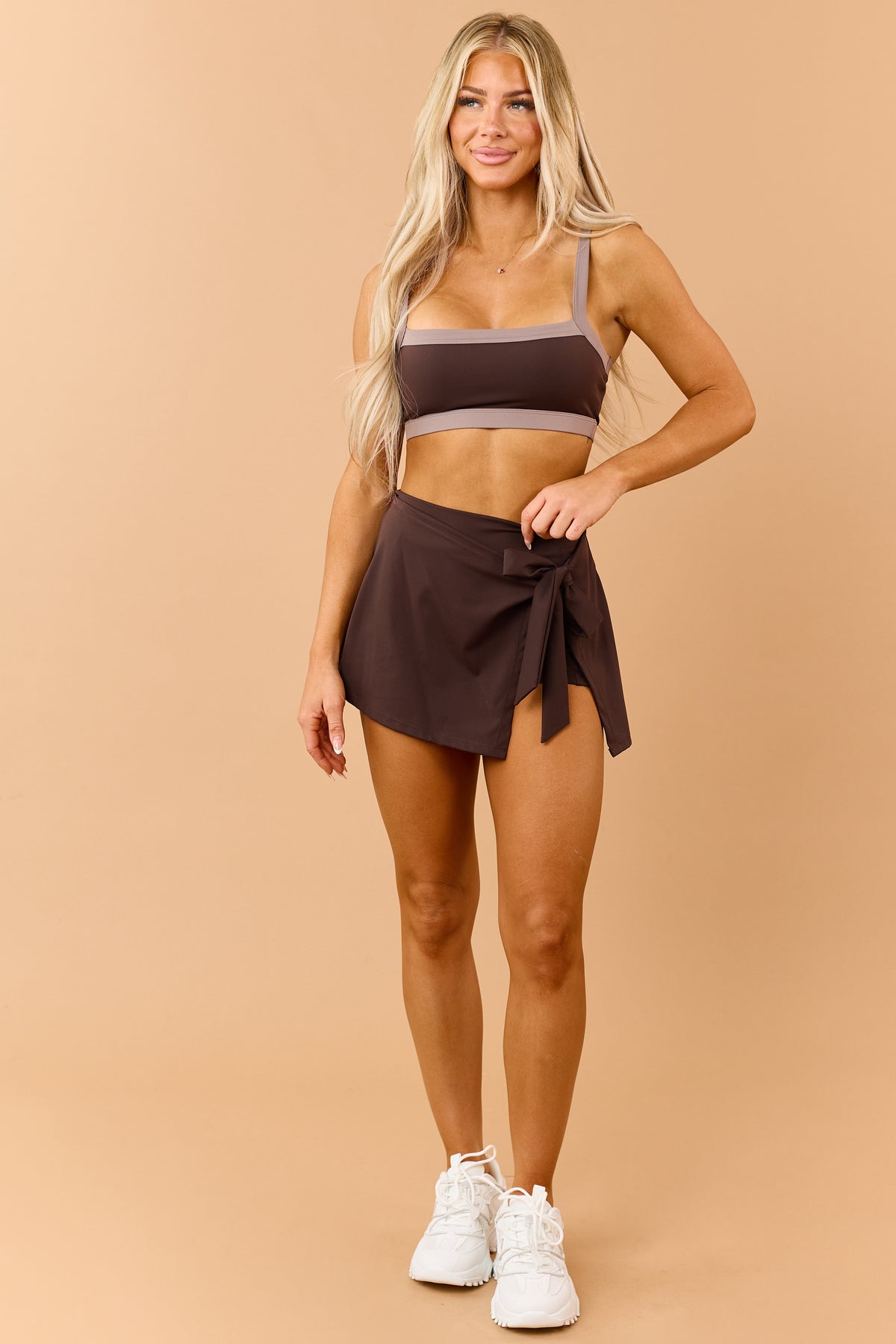 Chocolate Stretchy Wrap Tie Mini Skort