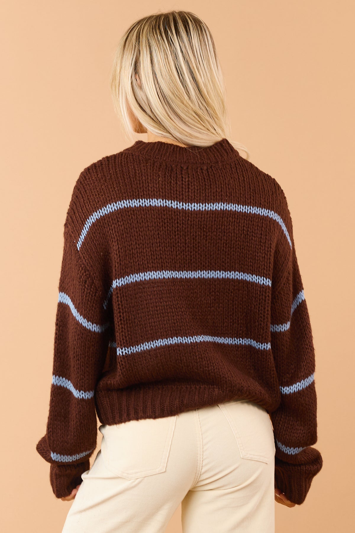 Chocolate Striped Button Down Sweater Cardigan