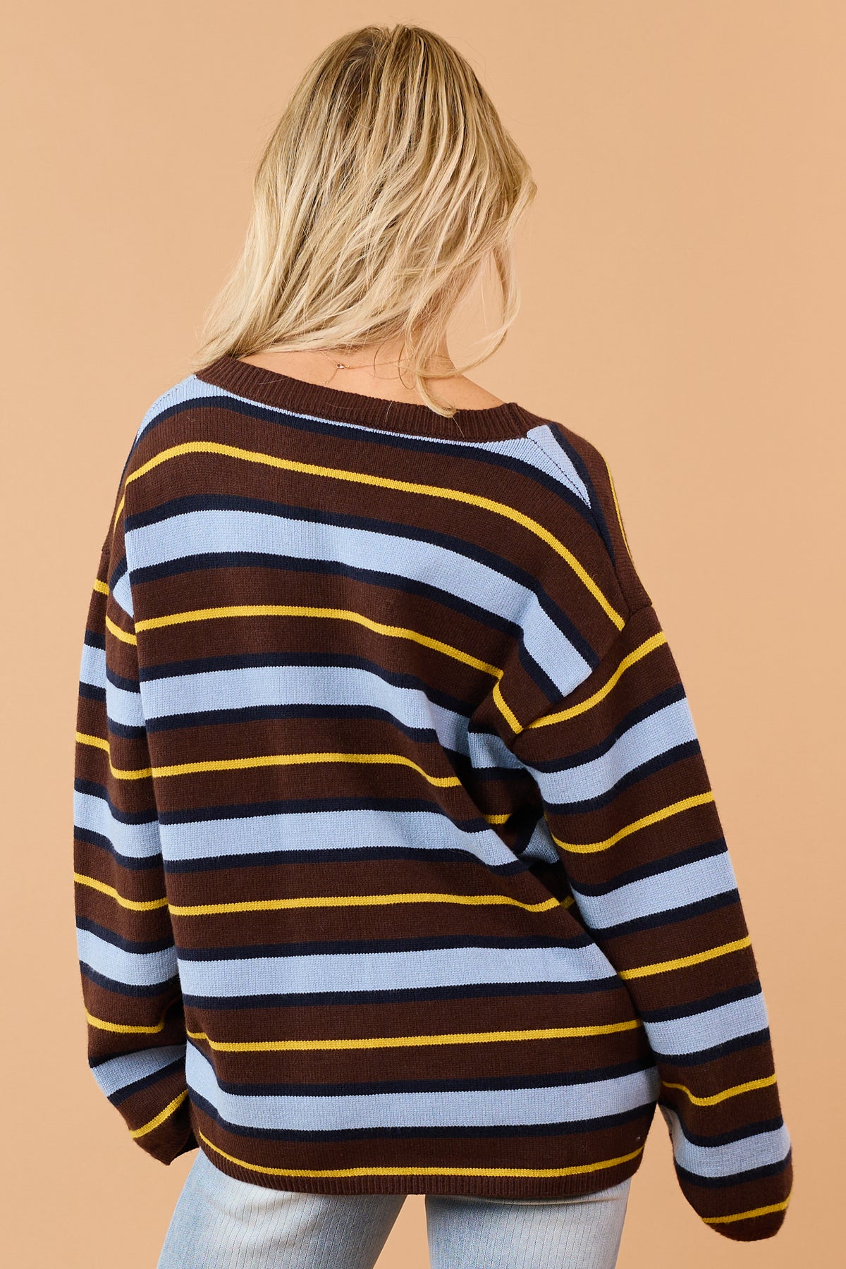 Chocolate Striped Button Up Relaxed Sweater Cardigan