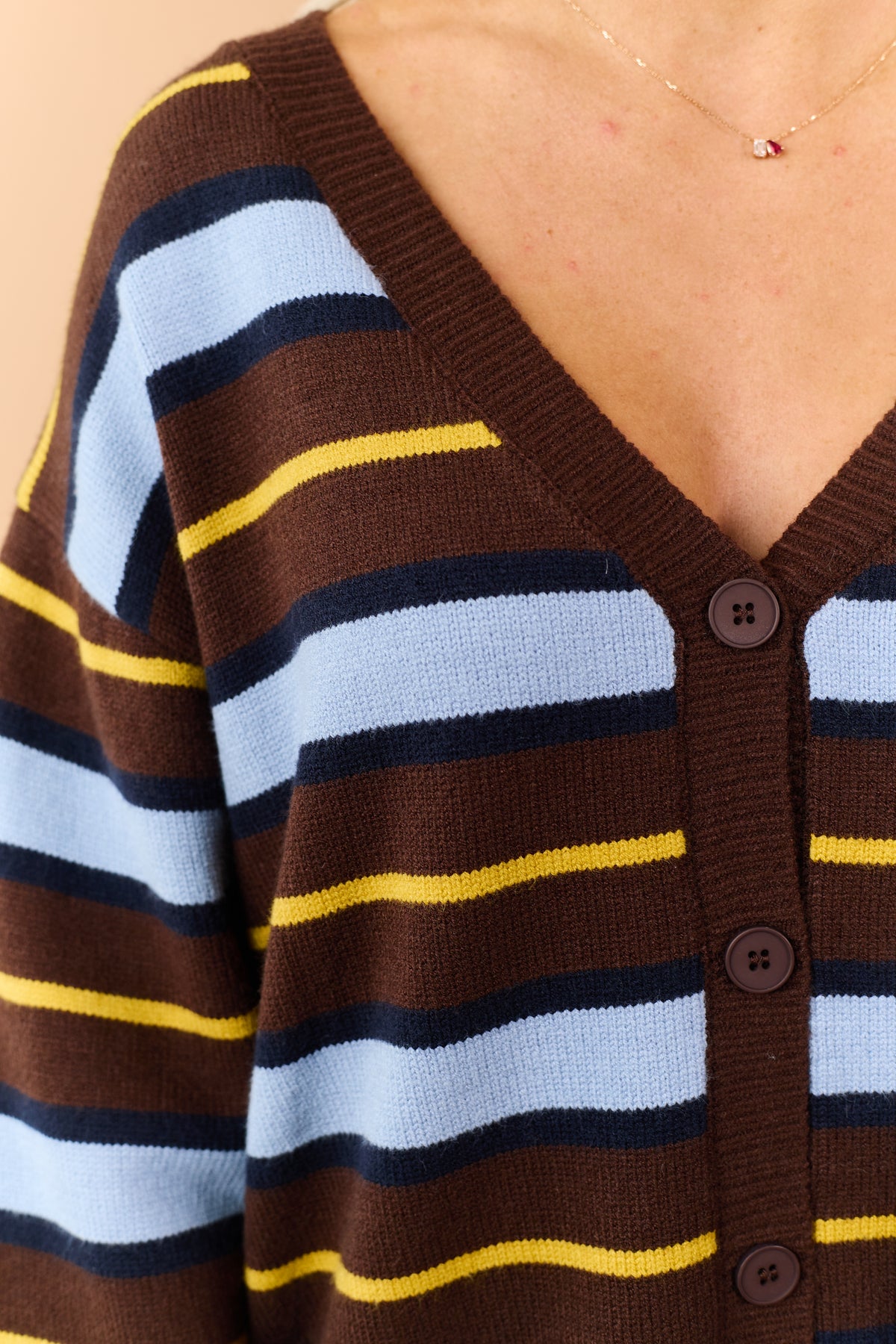 Chocolate Striped Button Up Relaxed Sweater Cardigan