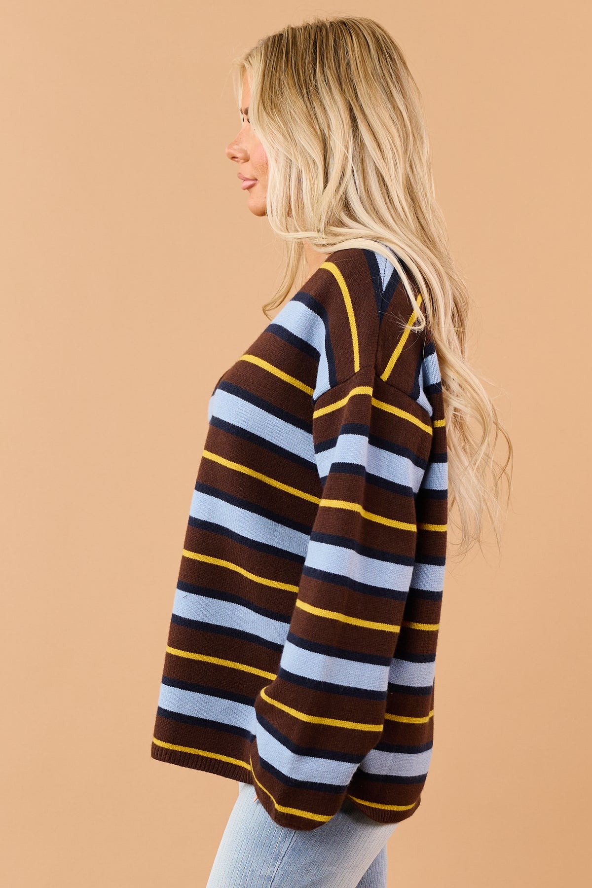 Chocolate Striped Button Up Relaxed Sweater Cardigan