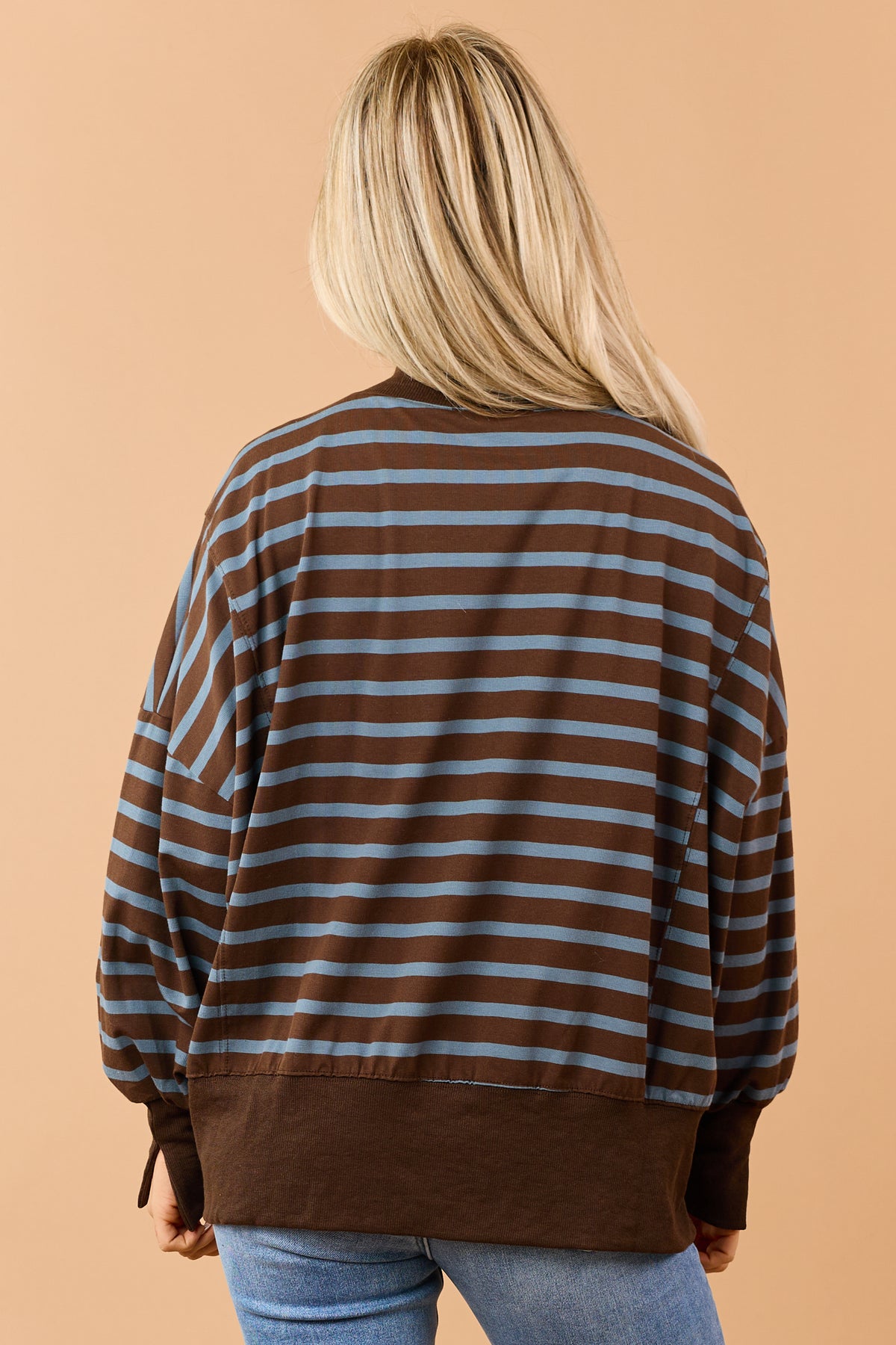Chocolate Striped Mock Neck Sweatshirt Top