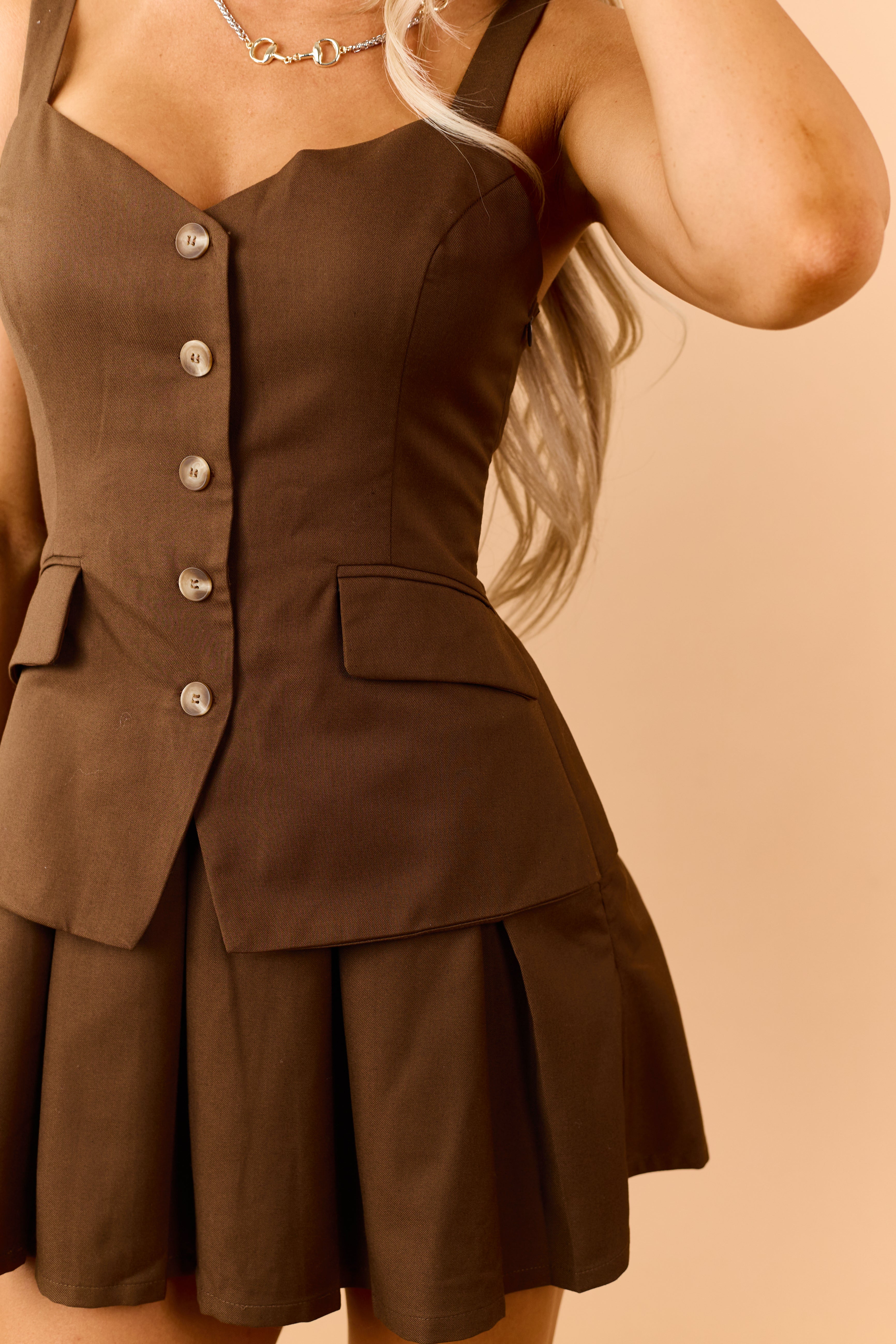 Chocolate Vest Style Pleated Skort Romper