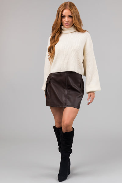 Chocolate Washed Faux Leather Mini Skirt