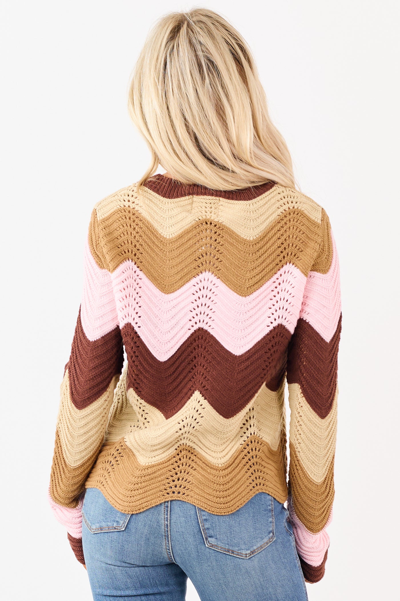 Chocolate Wavy Colorblock Stripe Pointelle Sweater