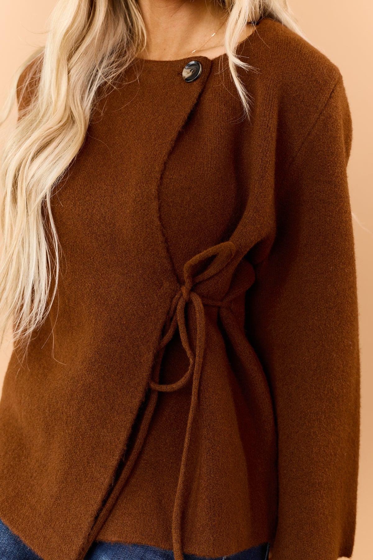Chocolate Wool Blend Flare Sleeve Wrap Cardigan