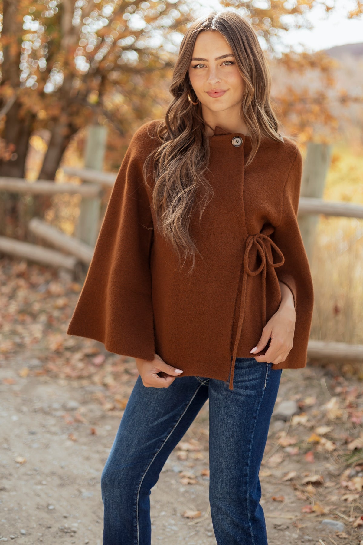 Chocolate Wool Blend Flare Sleeve Wrap Cardigan