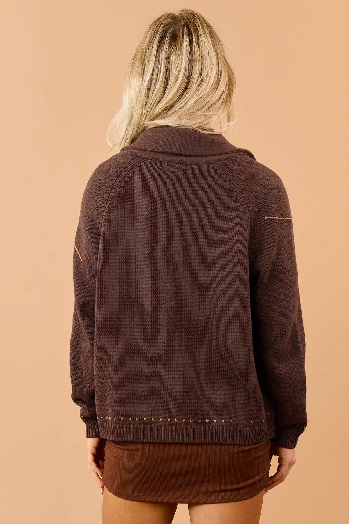 Chocolate 'Howdy' Cowboy Motif Sweater Cardigan