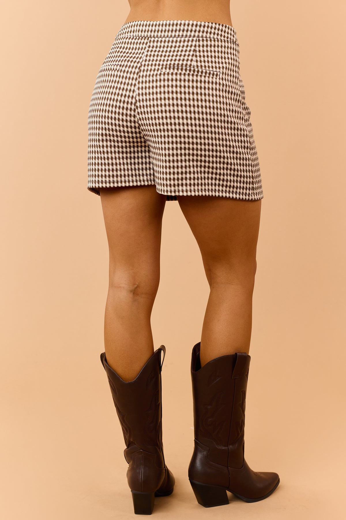 Chocolate and Beige Houndstooth Mini Skort