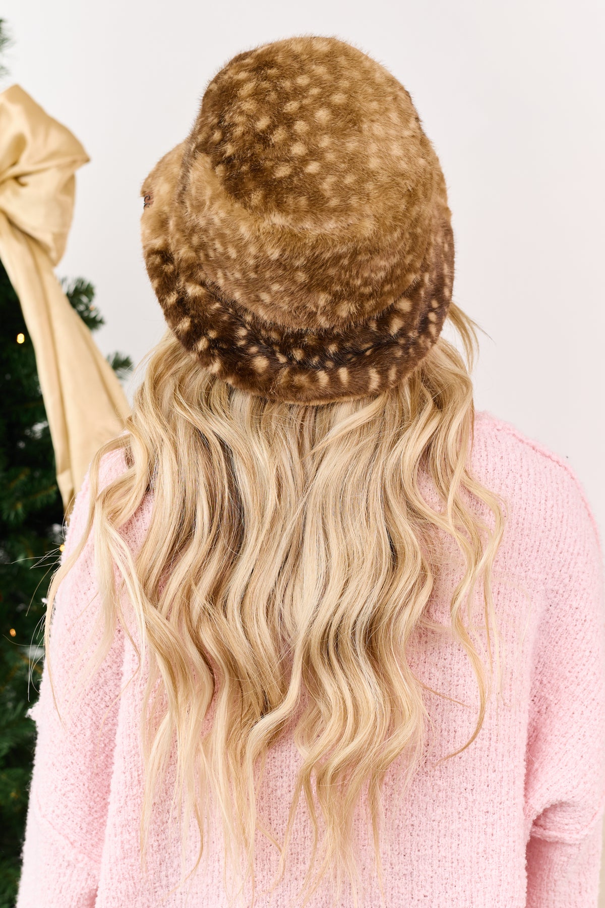 Chocolate Faux Fur Deer Print Bucket Hat