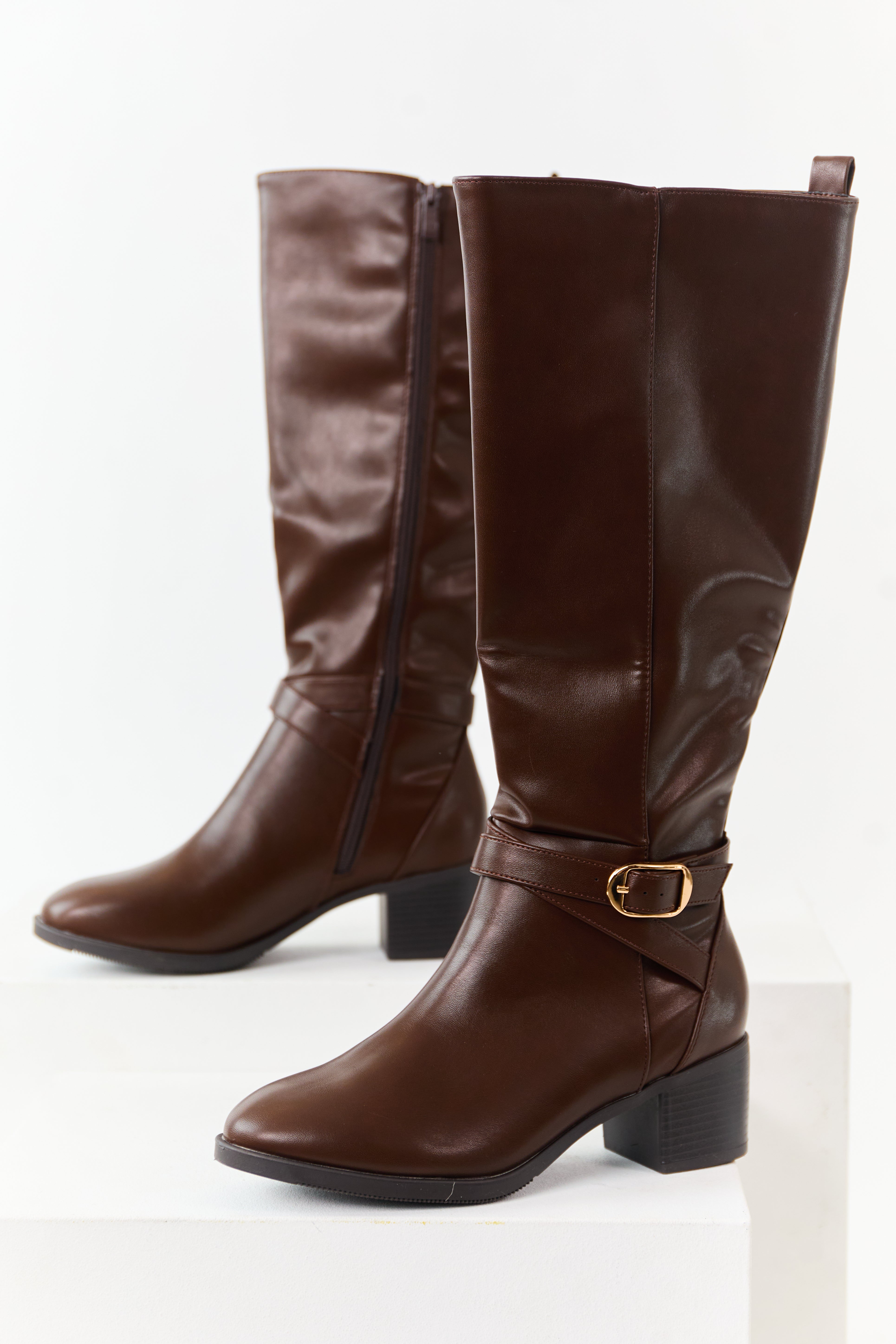 Spice Faux Leather Sherpa Lined Tall Platform Boots | Lime Lush
