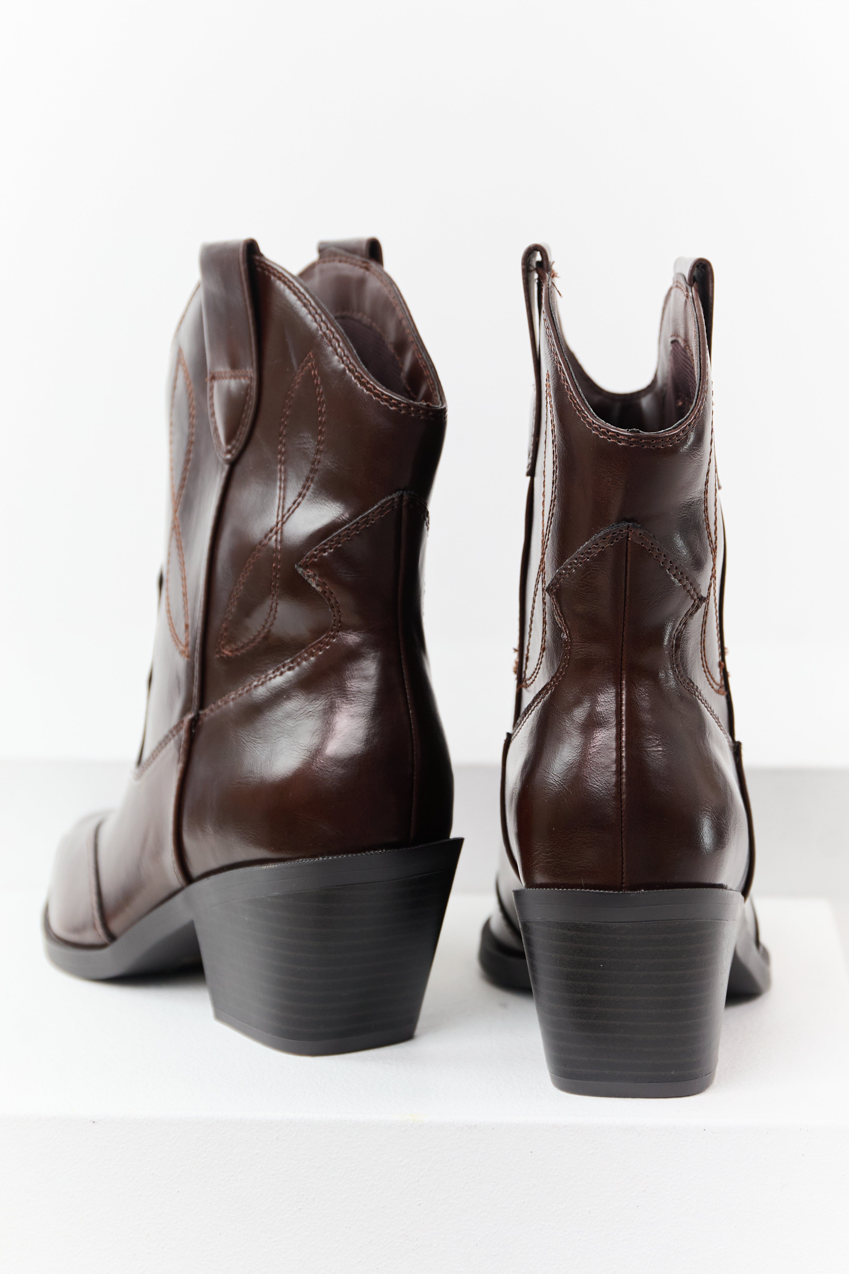 Chocolate Faux Leather Western Style Short Boots